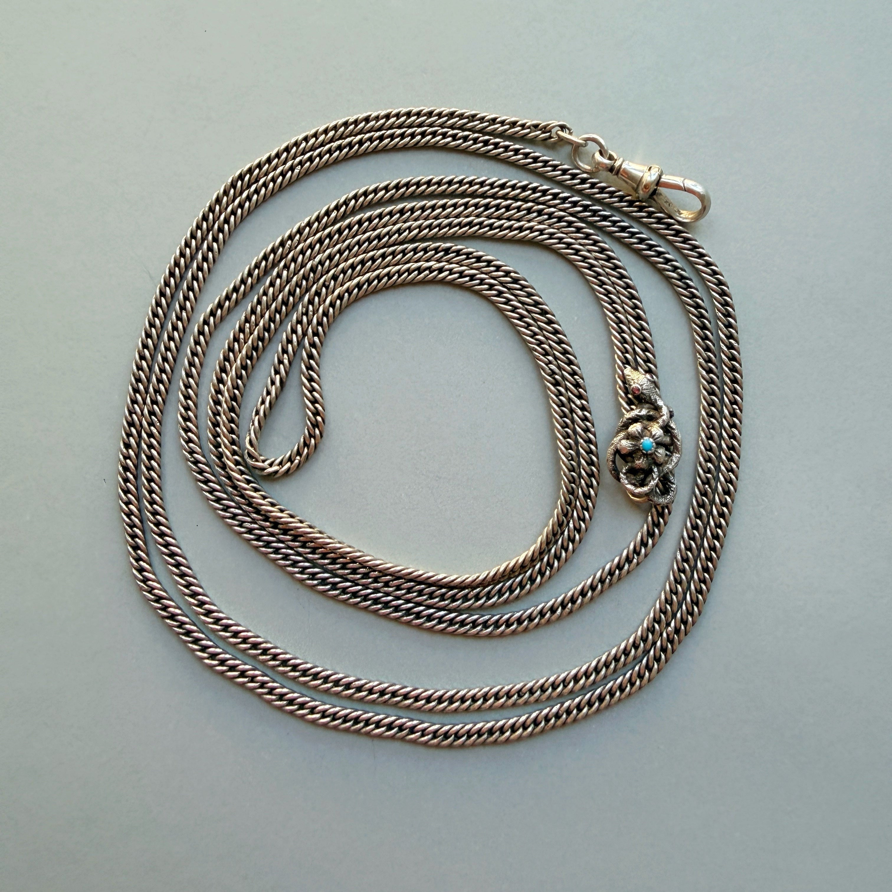 Victorian long guard silver snake chain