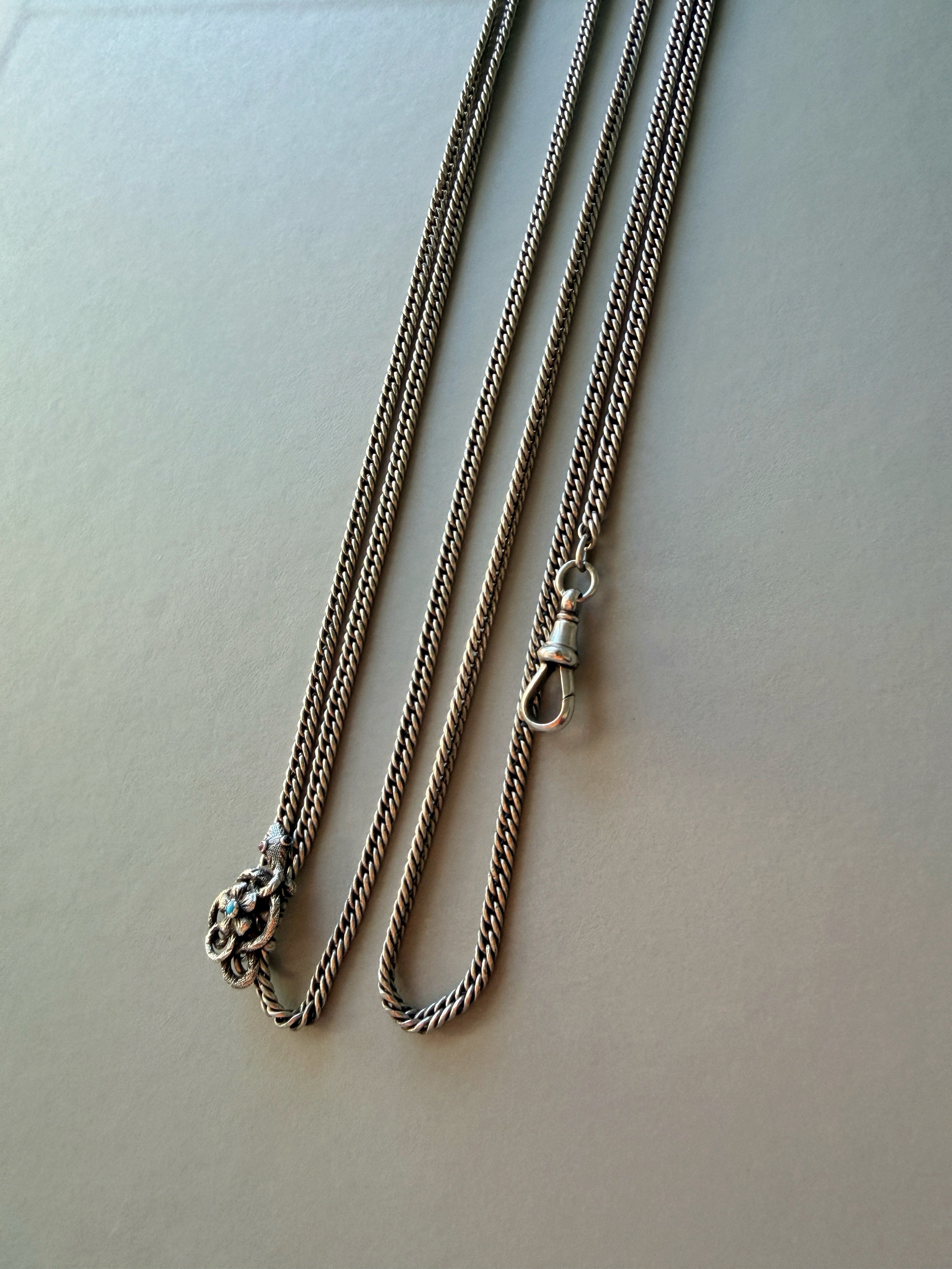 Victorian long guard silver snake chain