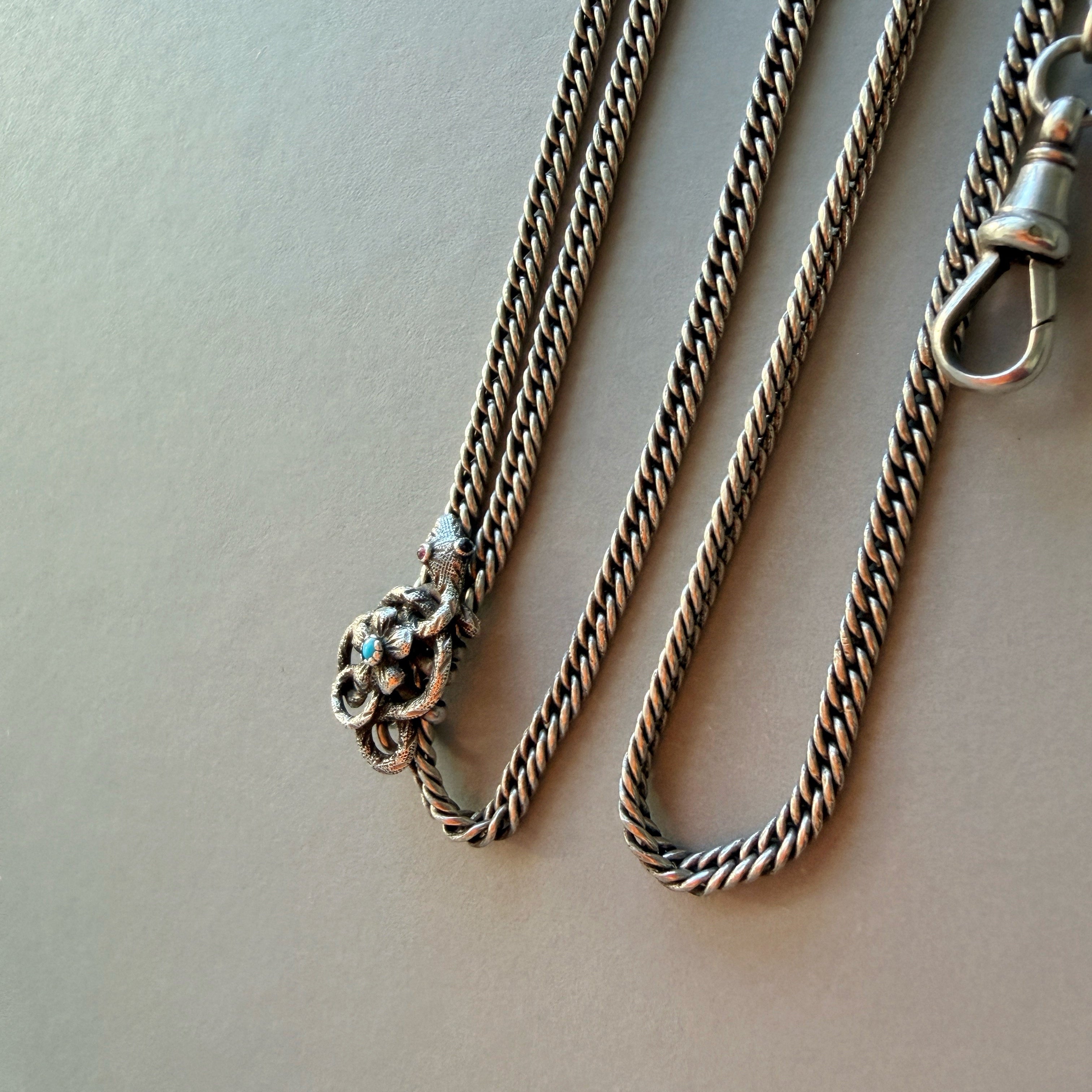 Victorian long guard silver snake chain