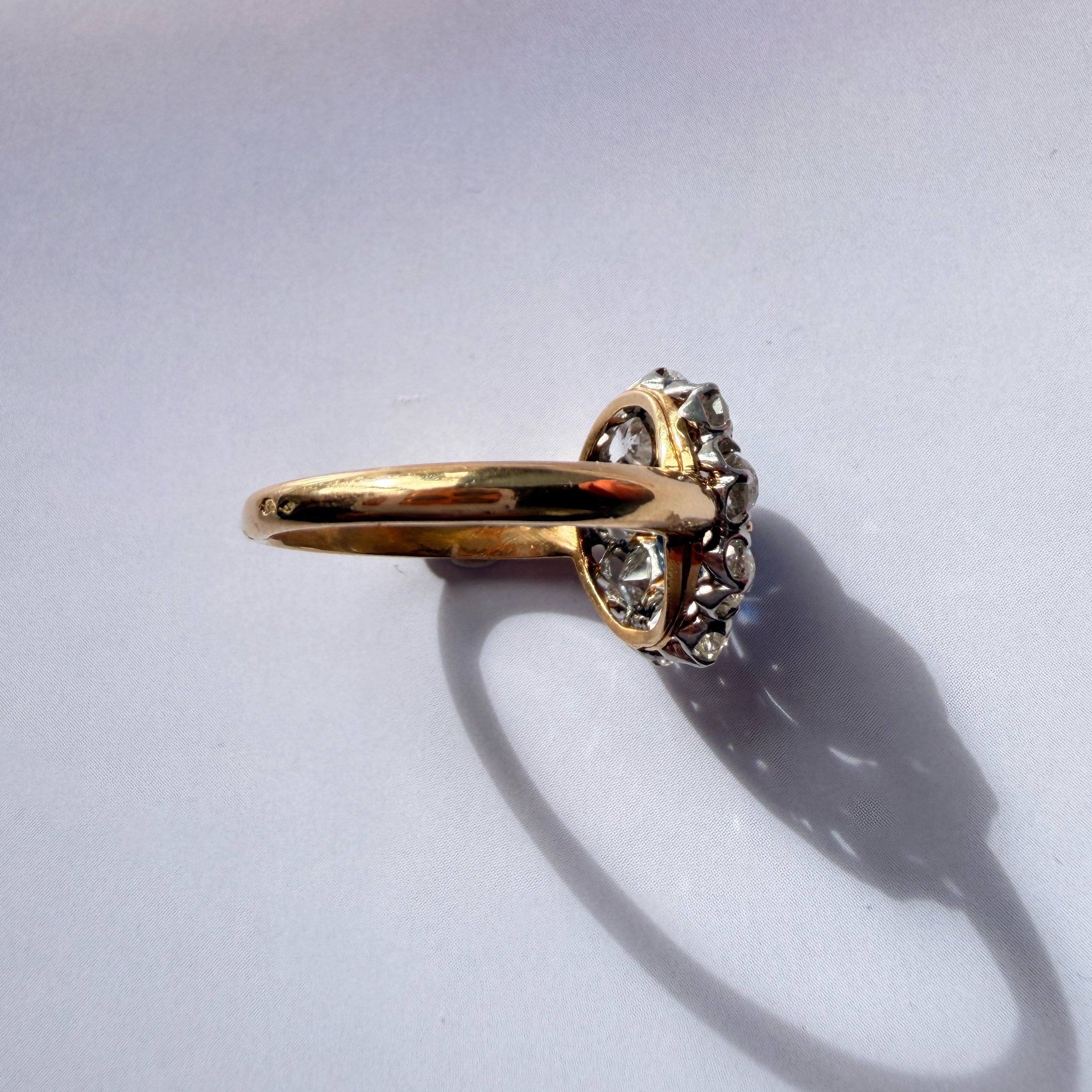 Antique 18K gold certified natural blue sapphire and diamonds ring