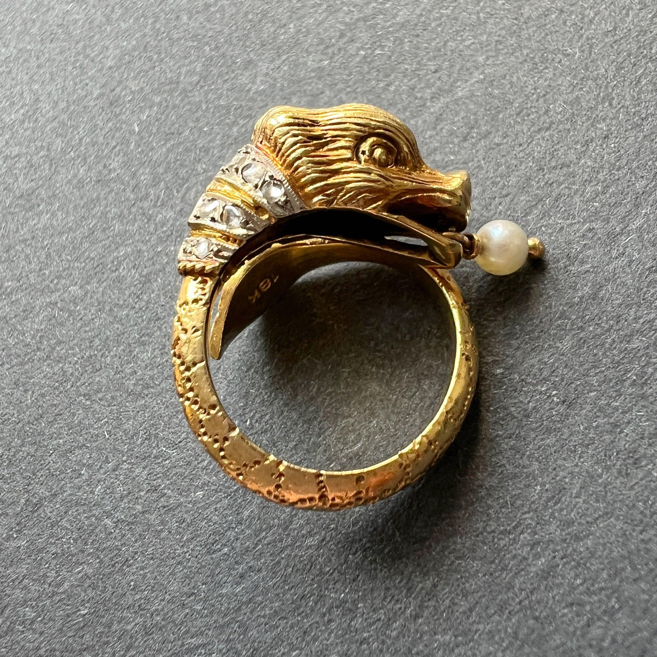 Vintage 18K gold diamonds and pearl dolphin ring - Curiously timeless