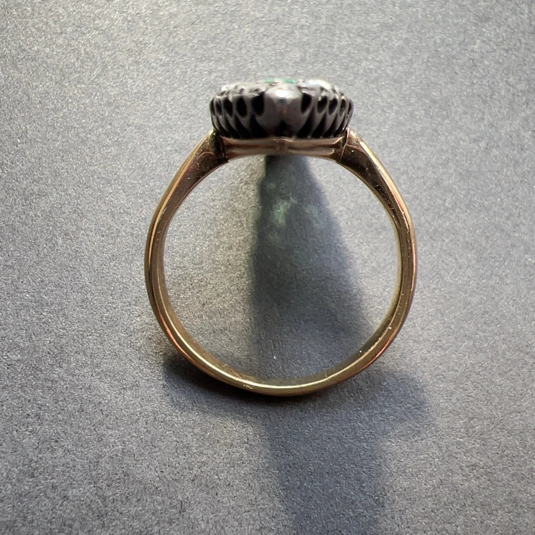 Victorian French 18K gold Emeralds and diamond marquise Ring