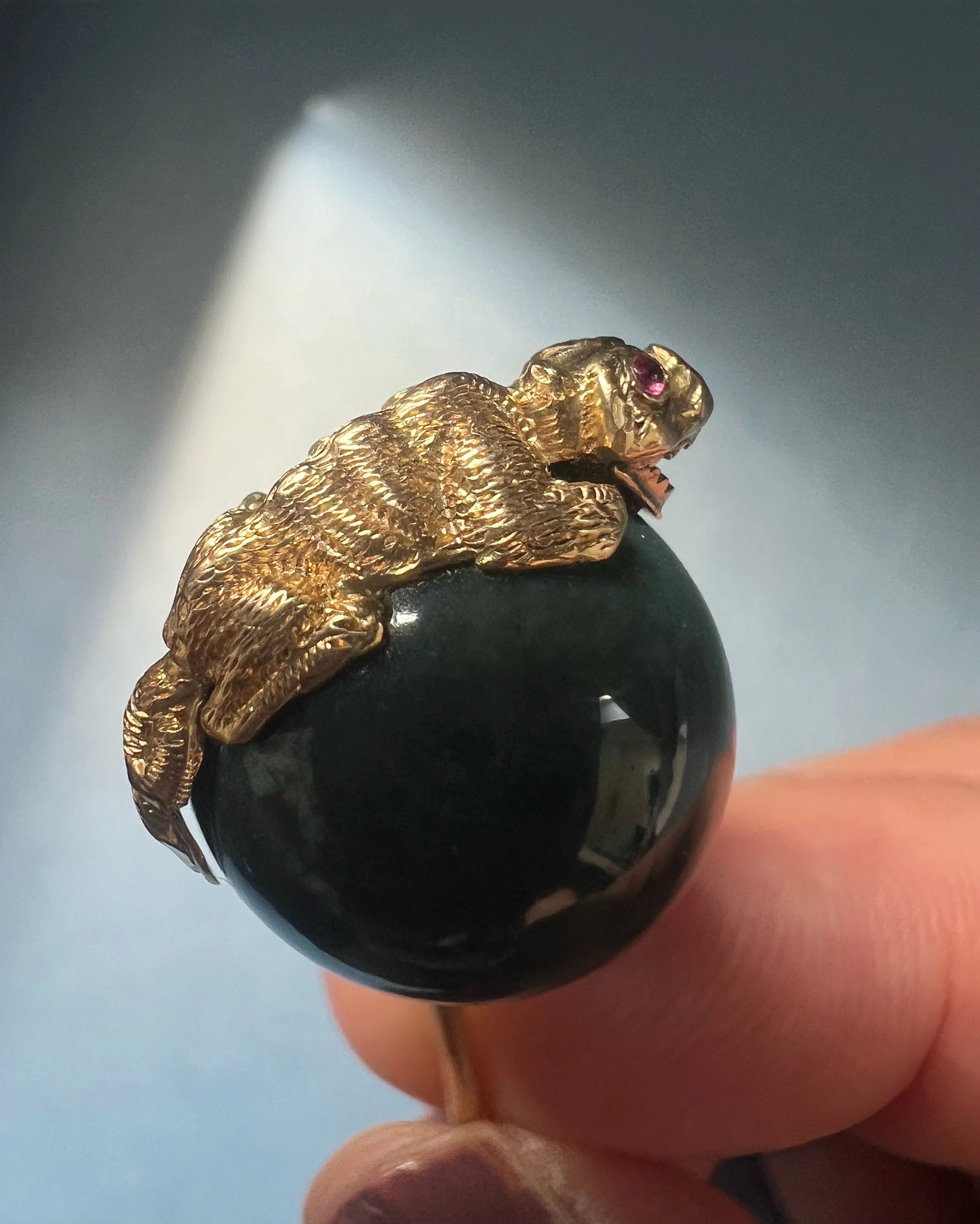 Victorian 18K Gold Bloodstone Crocodile/Lizard Stick Pin