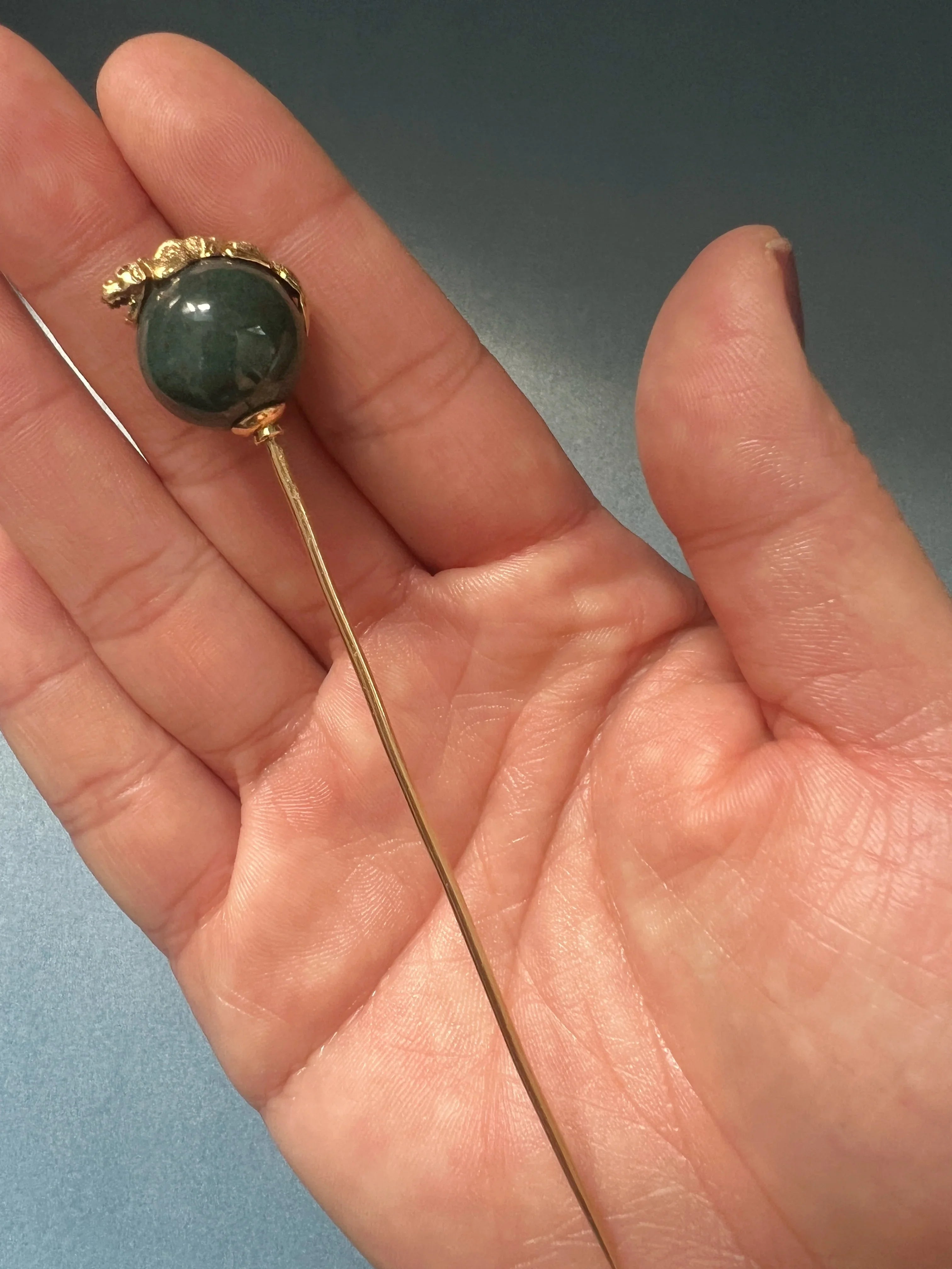 Victorian 18K Gold Bloodstone Crocodile/Lizard Stick Pin