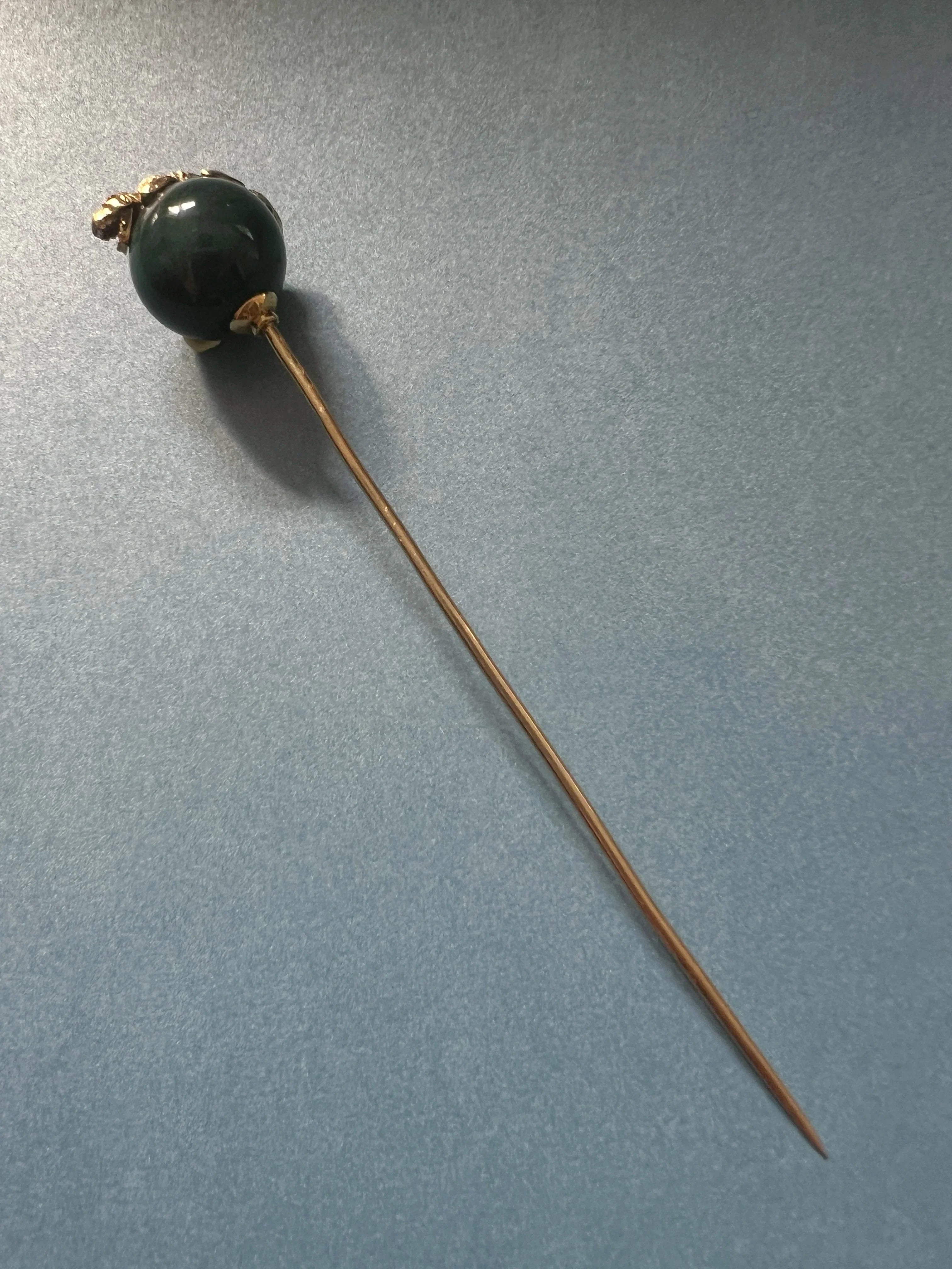Victorian 18K Gold Bloodstone Crocodile/Lizard Stick Pin