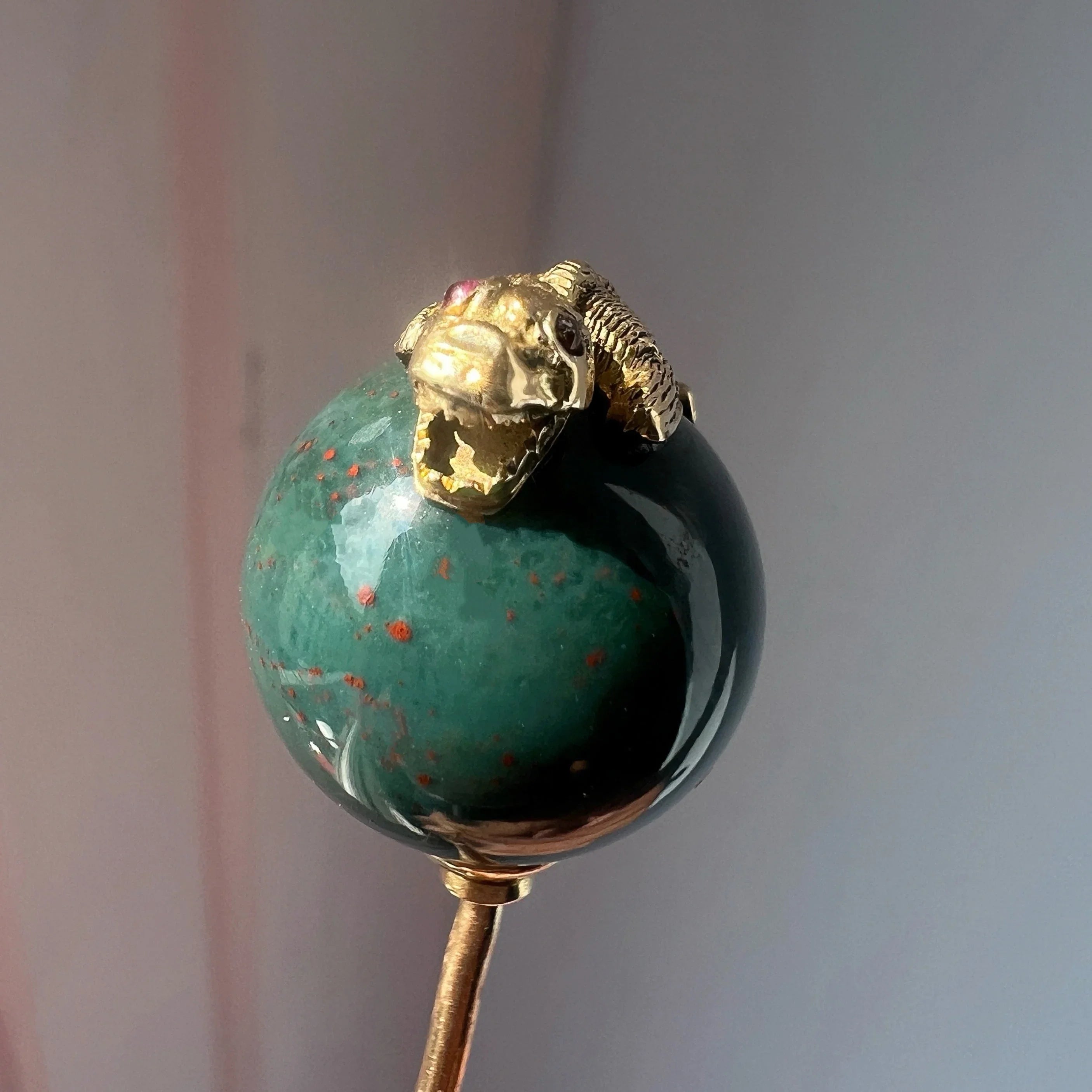 Victorian 18K Gold Bloodstone Crocodile/Lizard Stick Pin