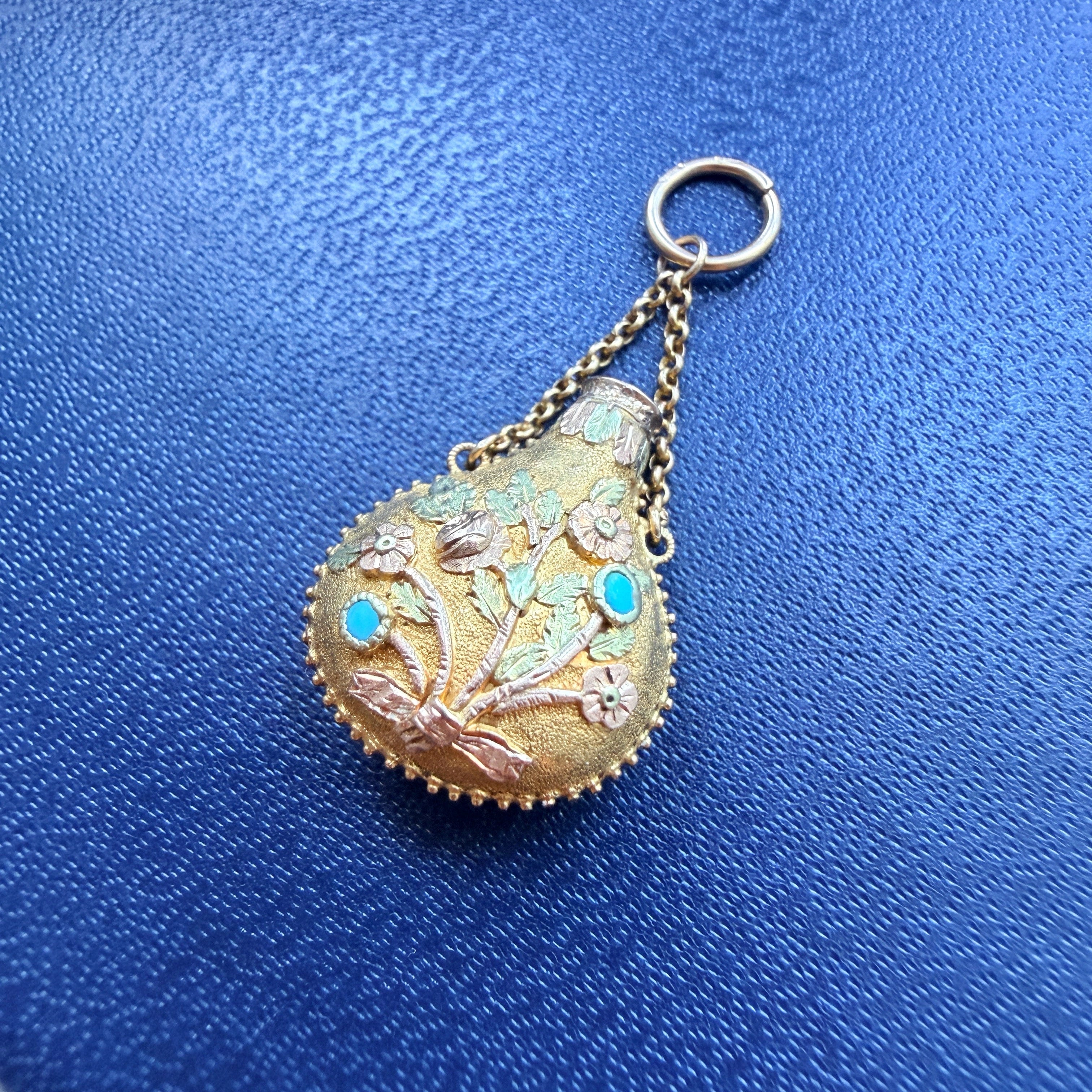 Antique 18K gold flower scent bottle pendant