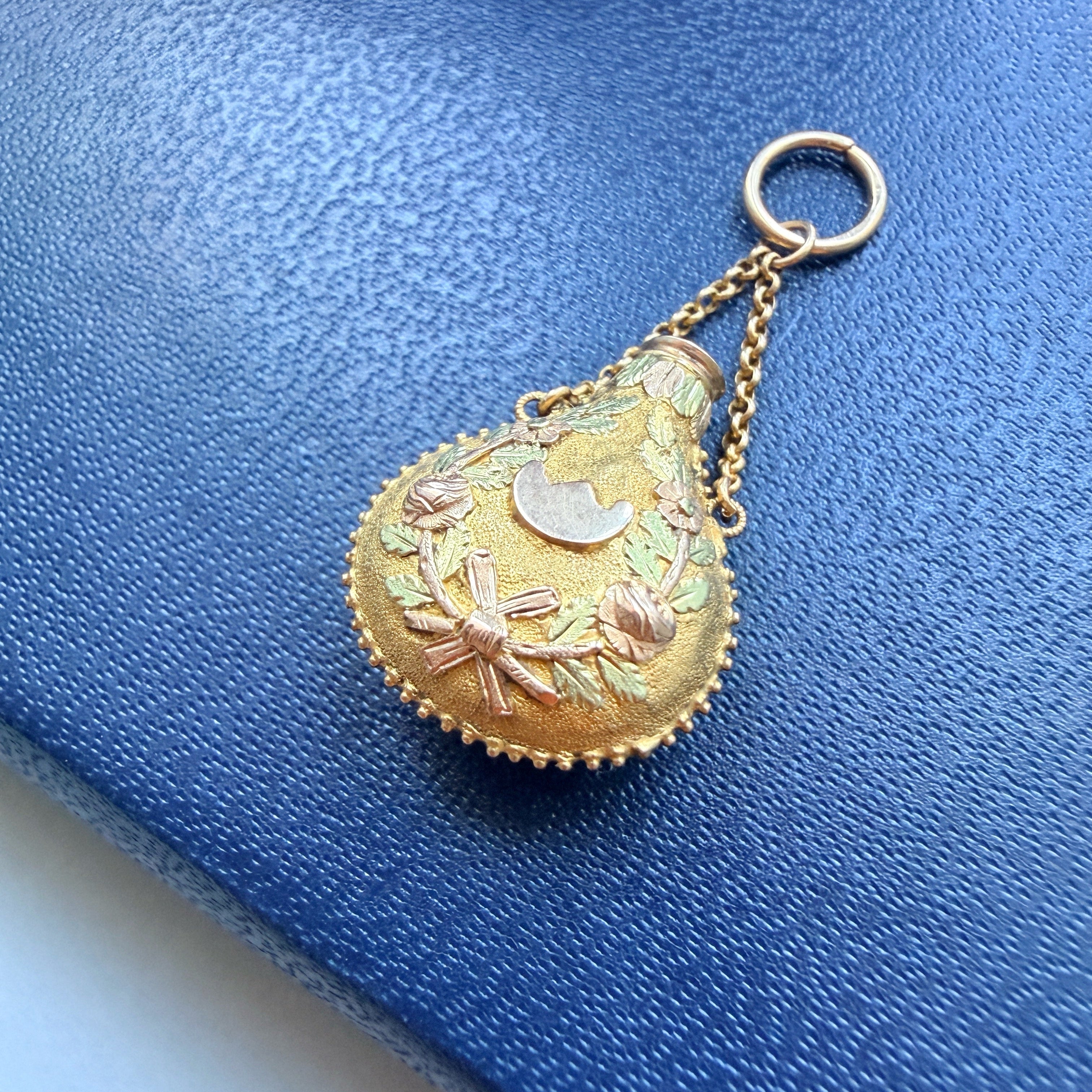 Antique 18K gold flower scent bottle pendant