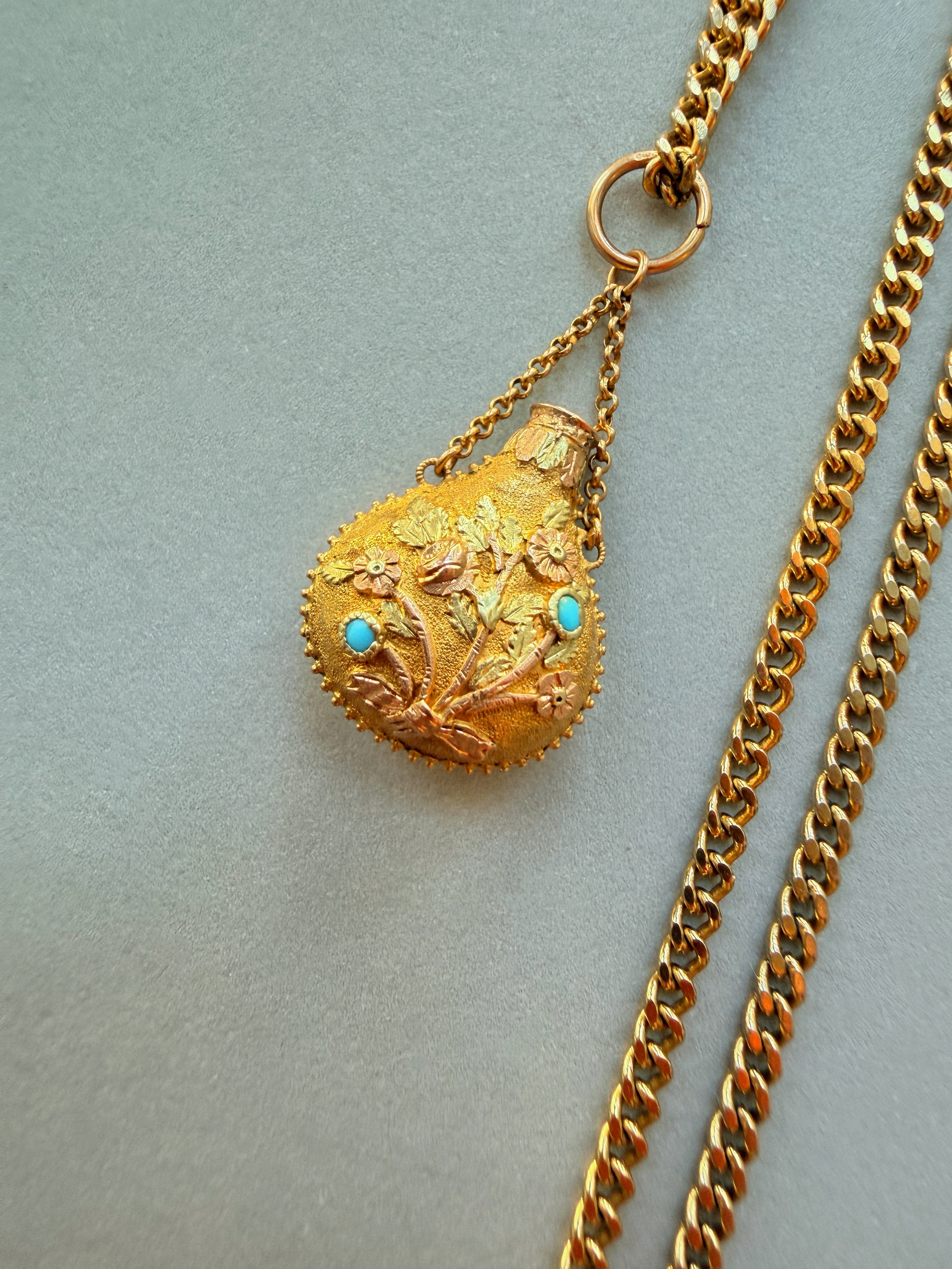 Antique 18K gold flower scent bottle pendant