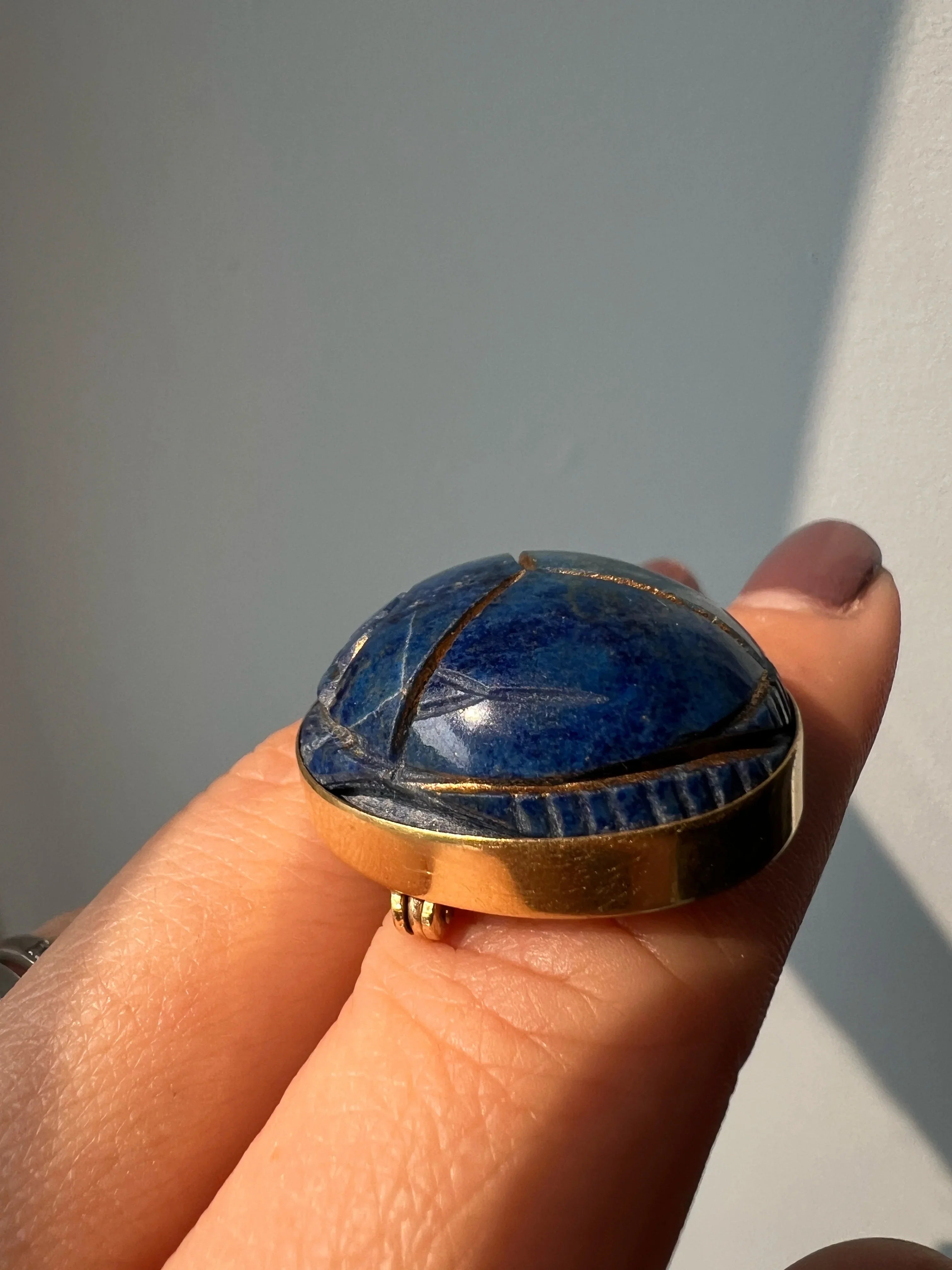 Art Deco 18K Gold Egyptian Revival Lapis Scarab Brooch