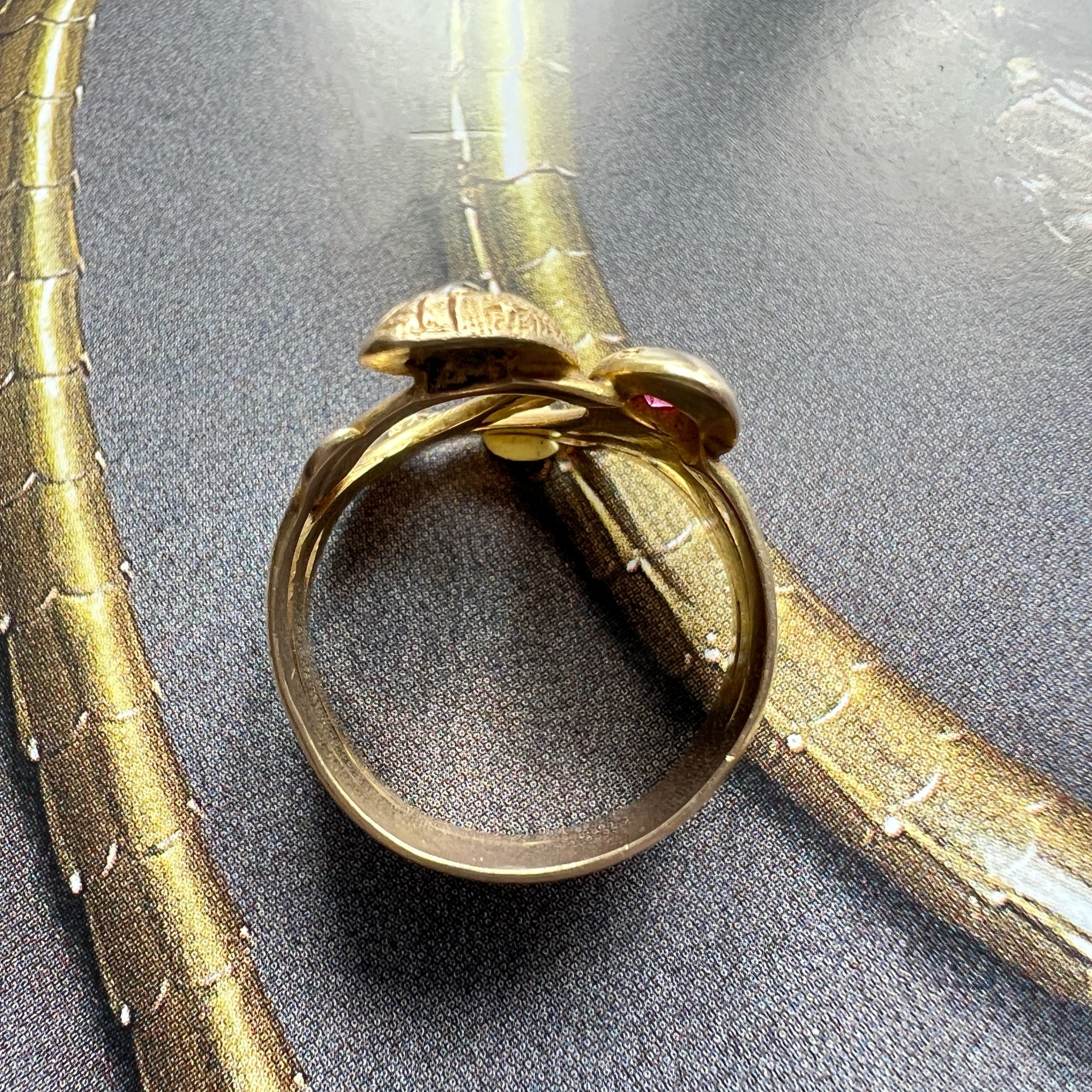 Victorian era 18K Gold diamond ruby Double Snake Ring