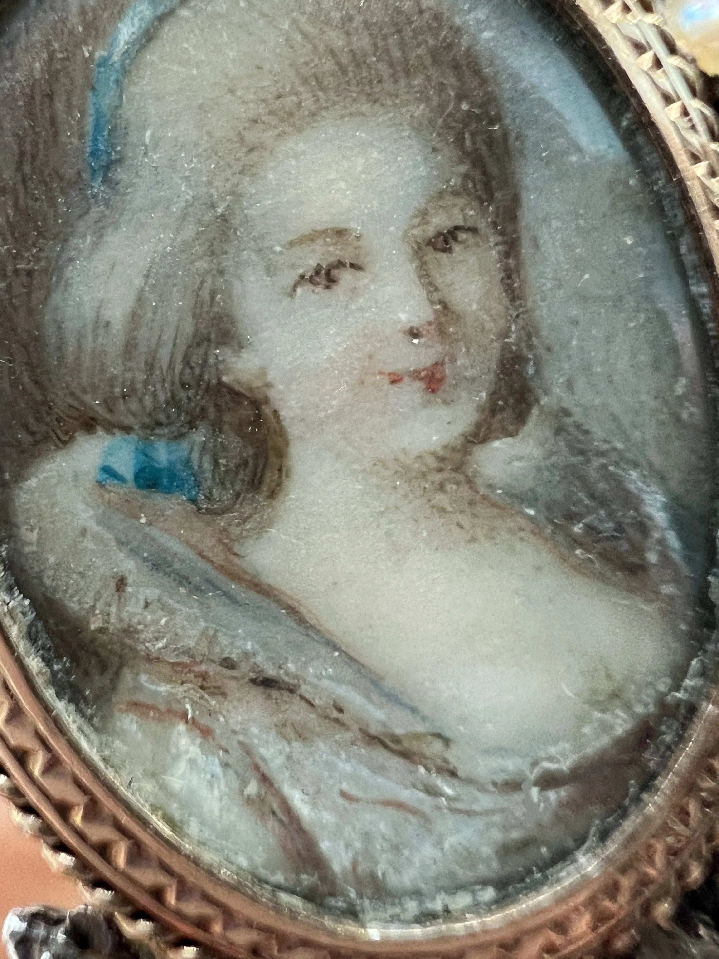 Victorian 18K Rose Gold & Silver Miniature Portrait Ring with Seed Pearls