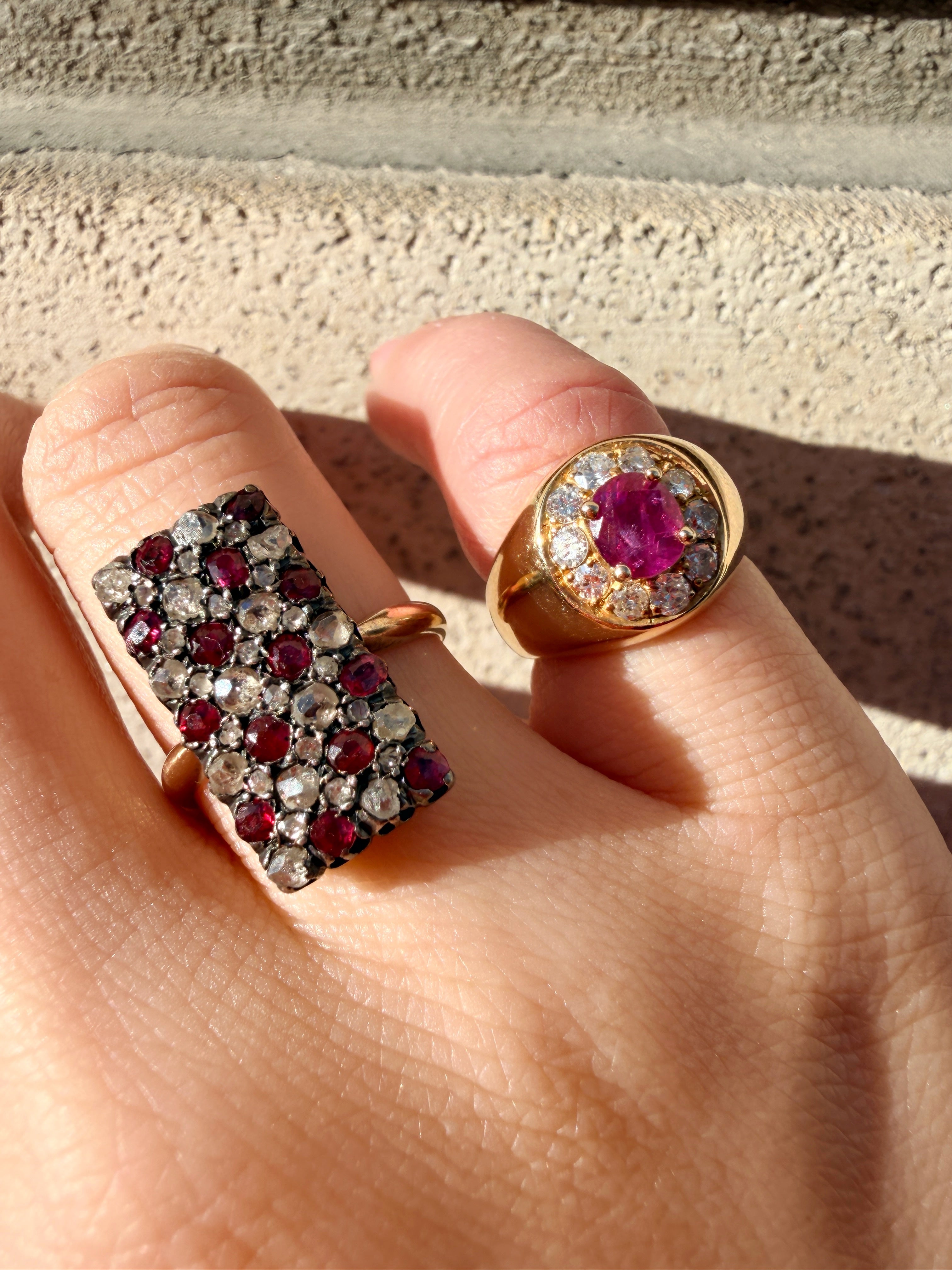 Victorian era 18K gold ruby diamond checkerboard ring
