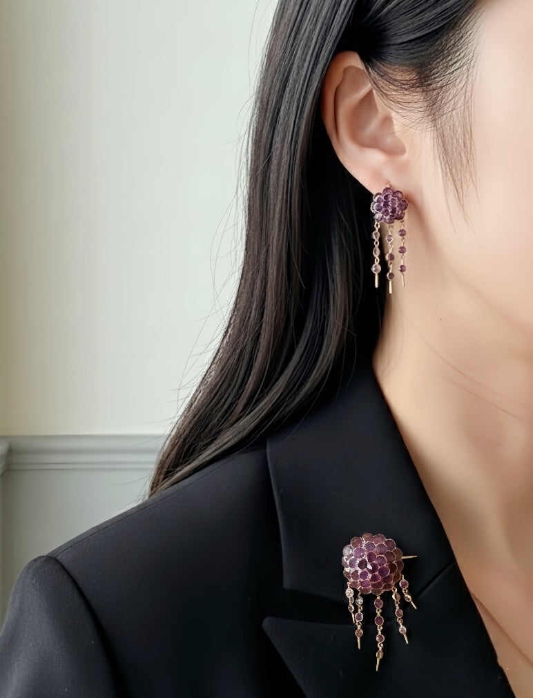 Victorian era 18K gold amethyst brooch earrings set