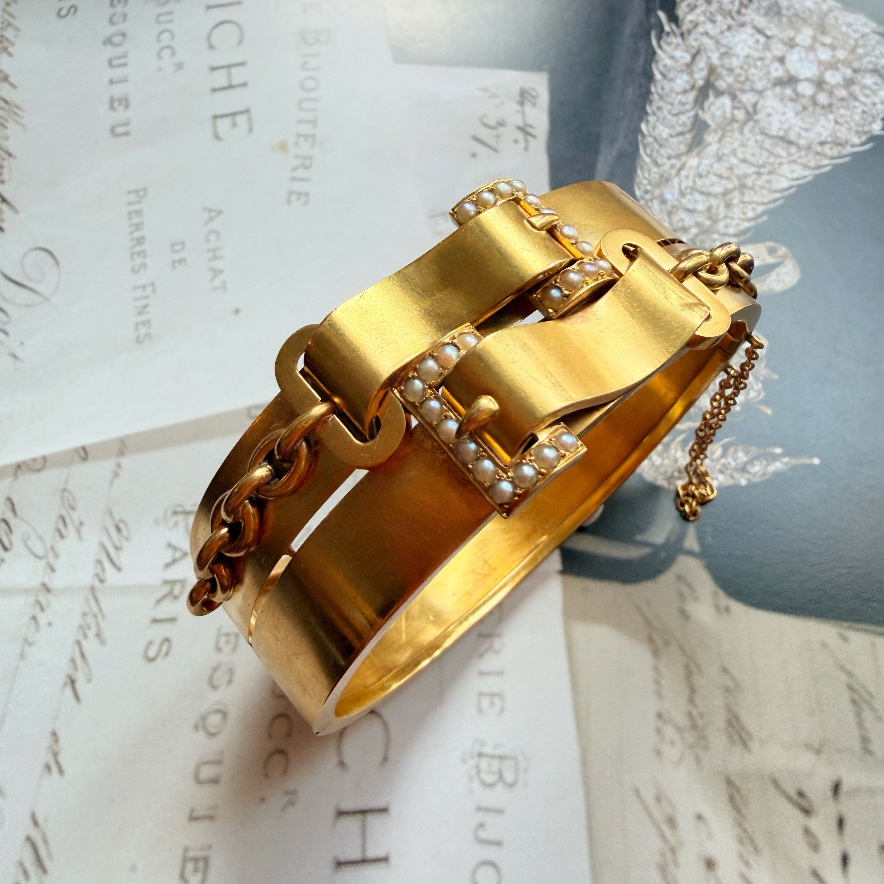 Victorian era 18K gold buckle cuff bracelet
