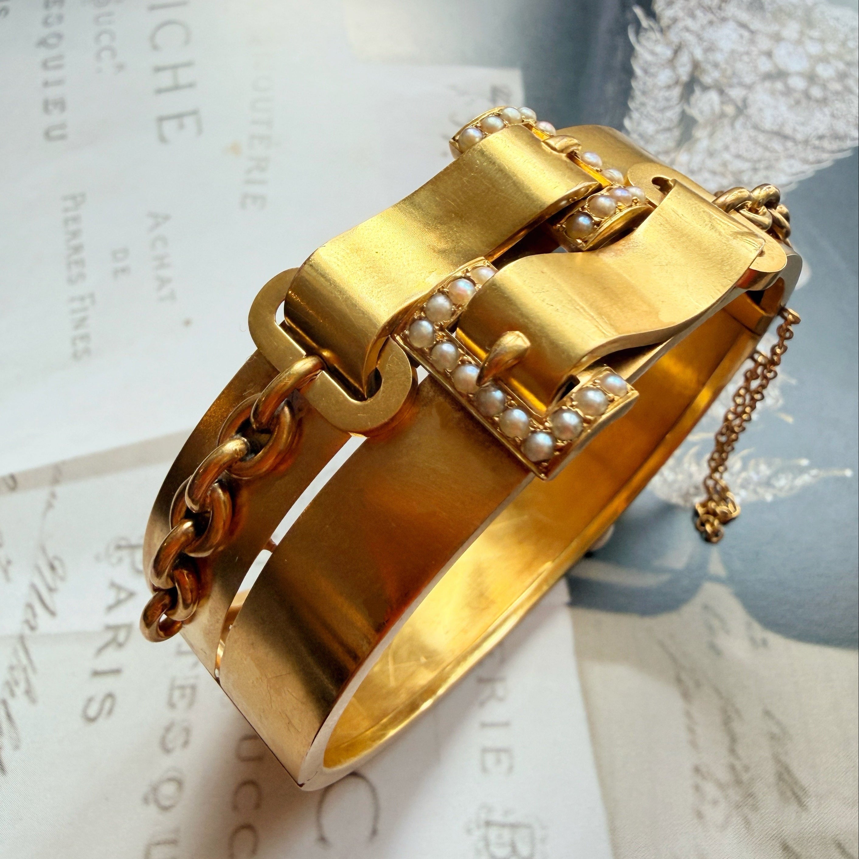 Victorian era 18K gold buckle cuff bracelet