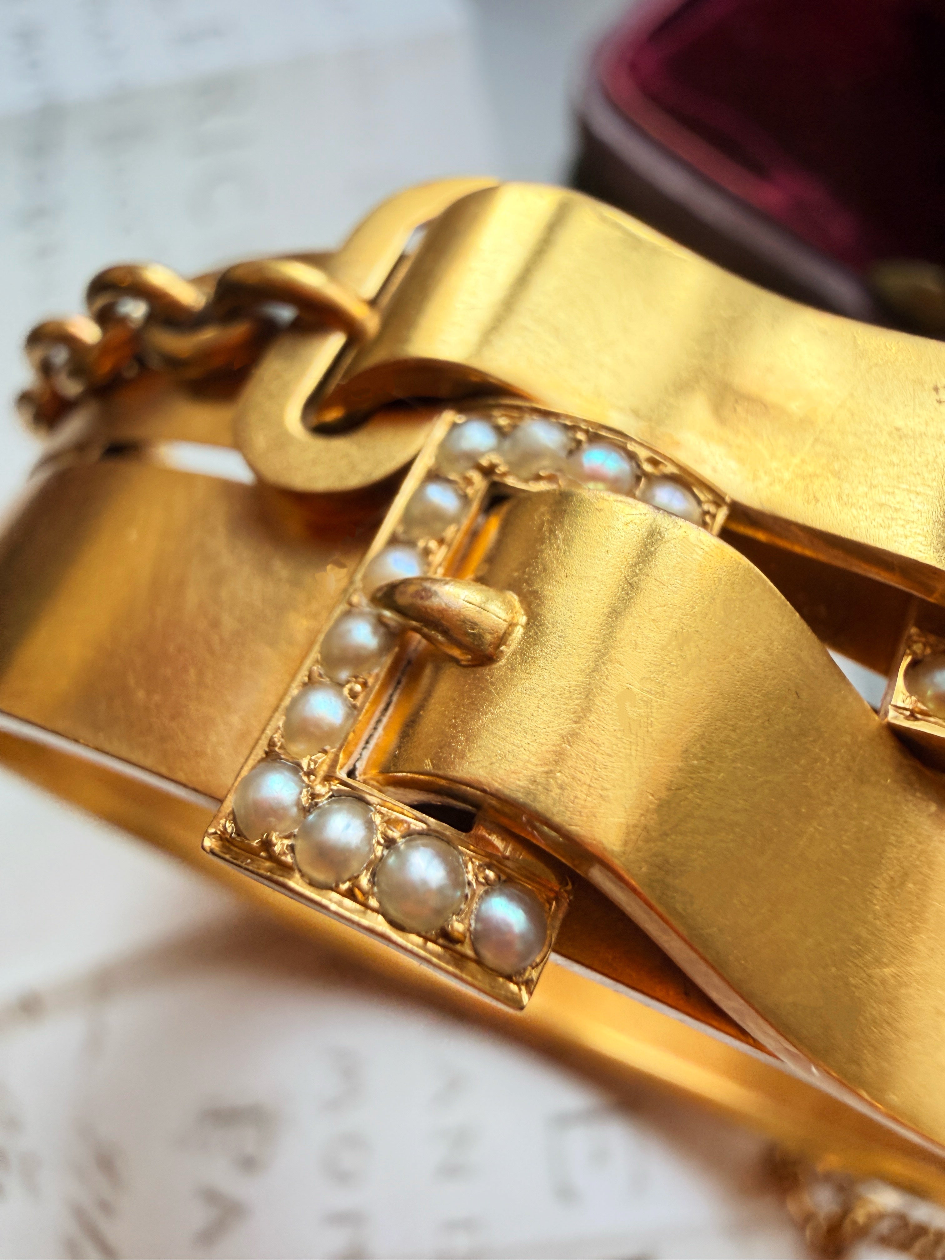 Victorian era 18K gold buckle cuff bracelet