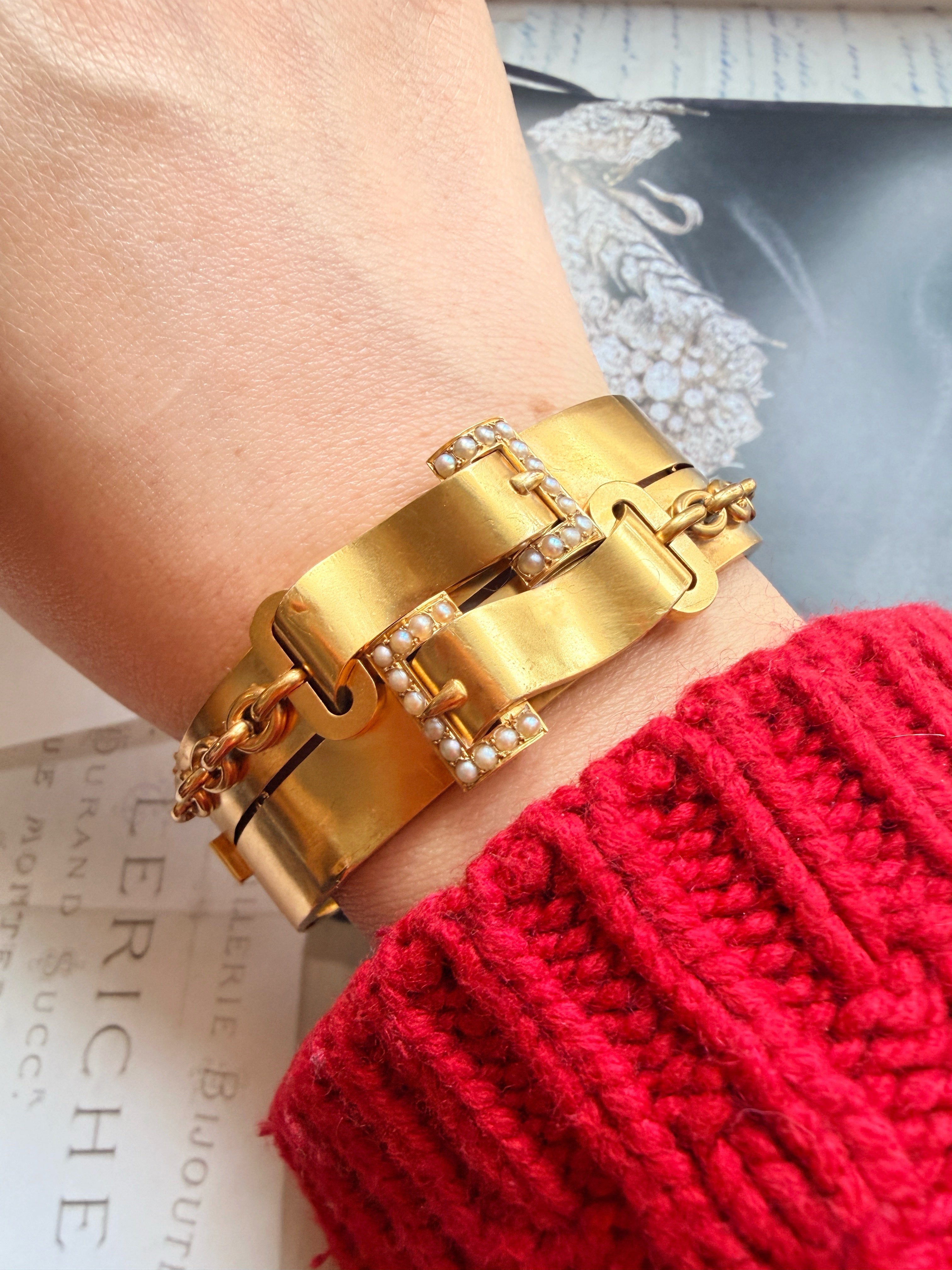 Victorian era 18K gold buckle cuff bracelet