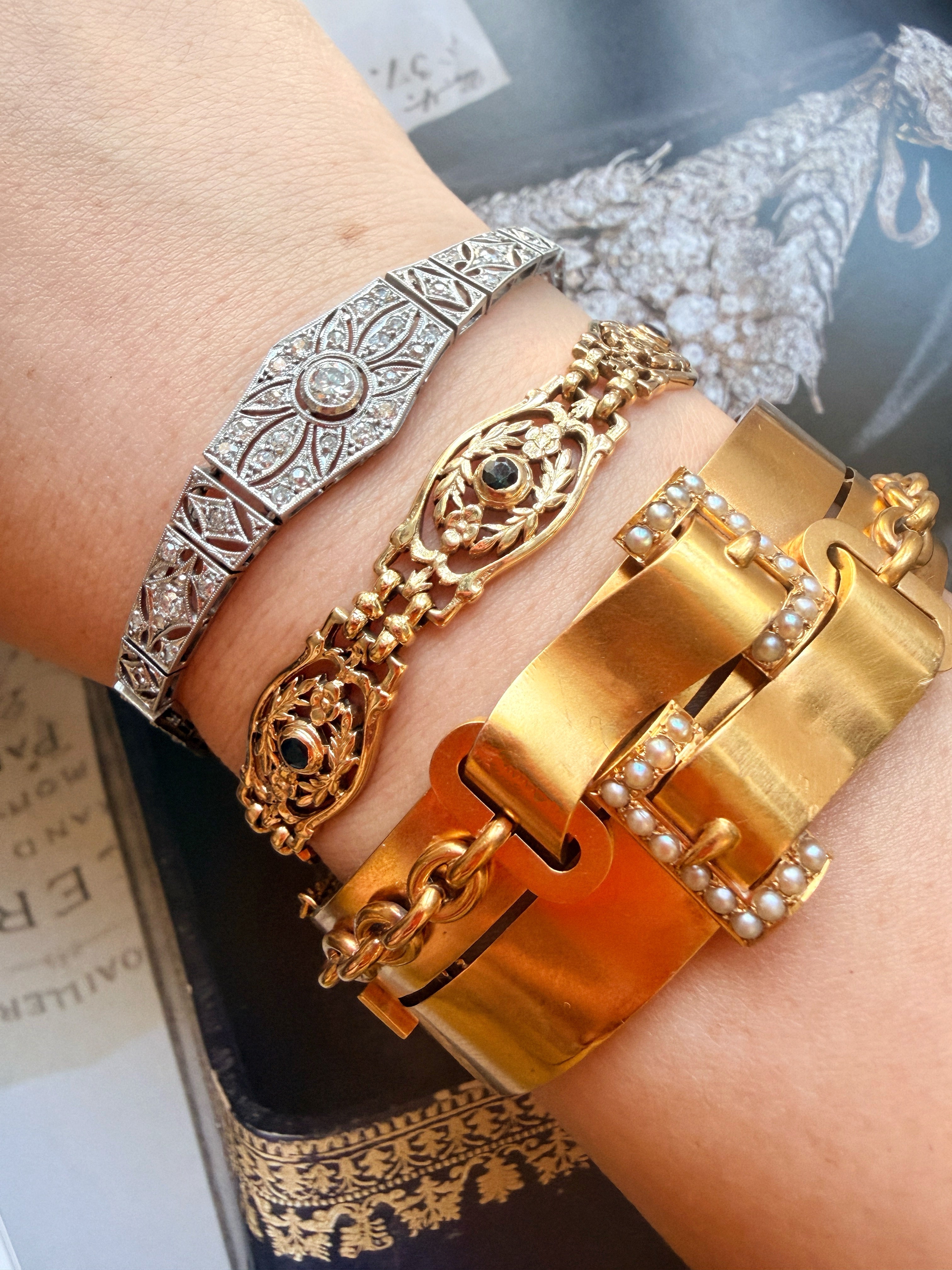 Victorian era 18K gold buckle cuff bracelet