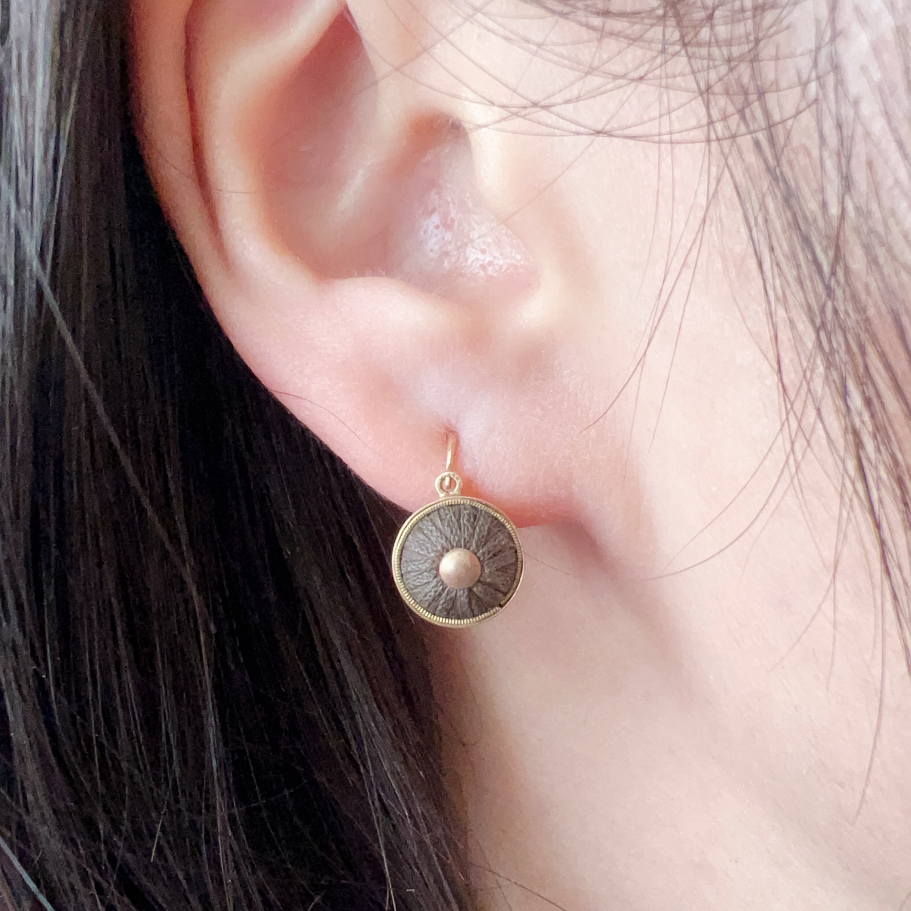 Victorian 18K gold Day & Night Woven Hair Acorns Earrings