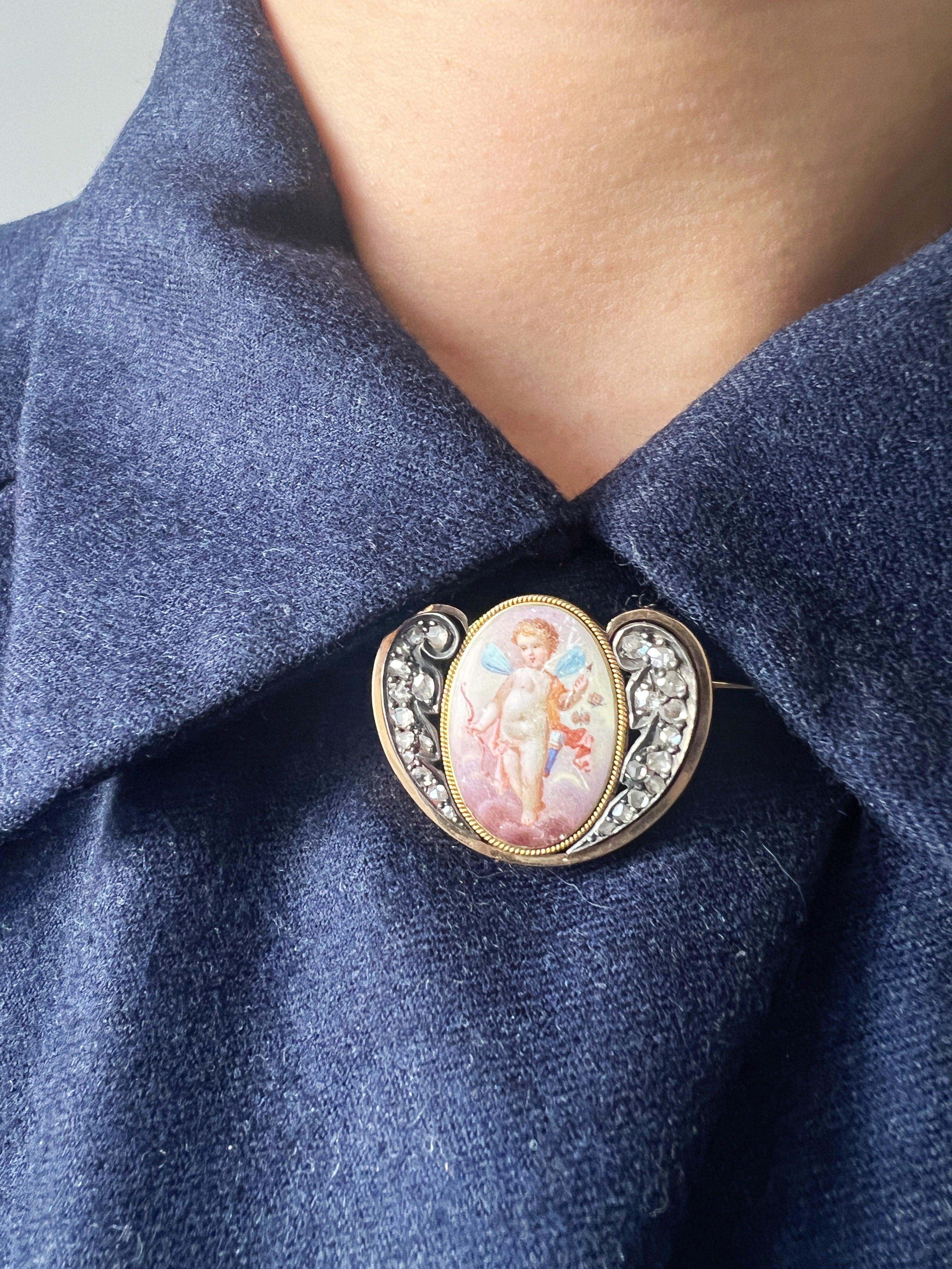 Victorian 18K gold cupid butterfly rose cut diamond brooch - Curiously timeless