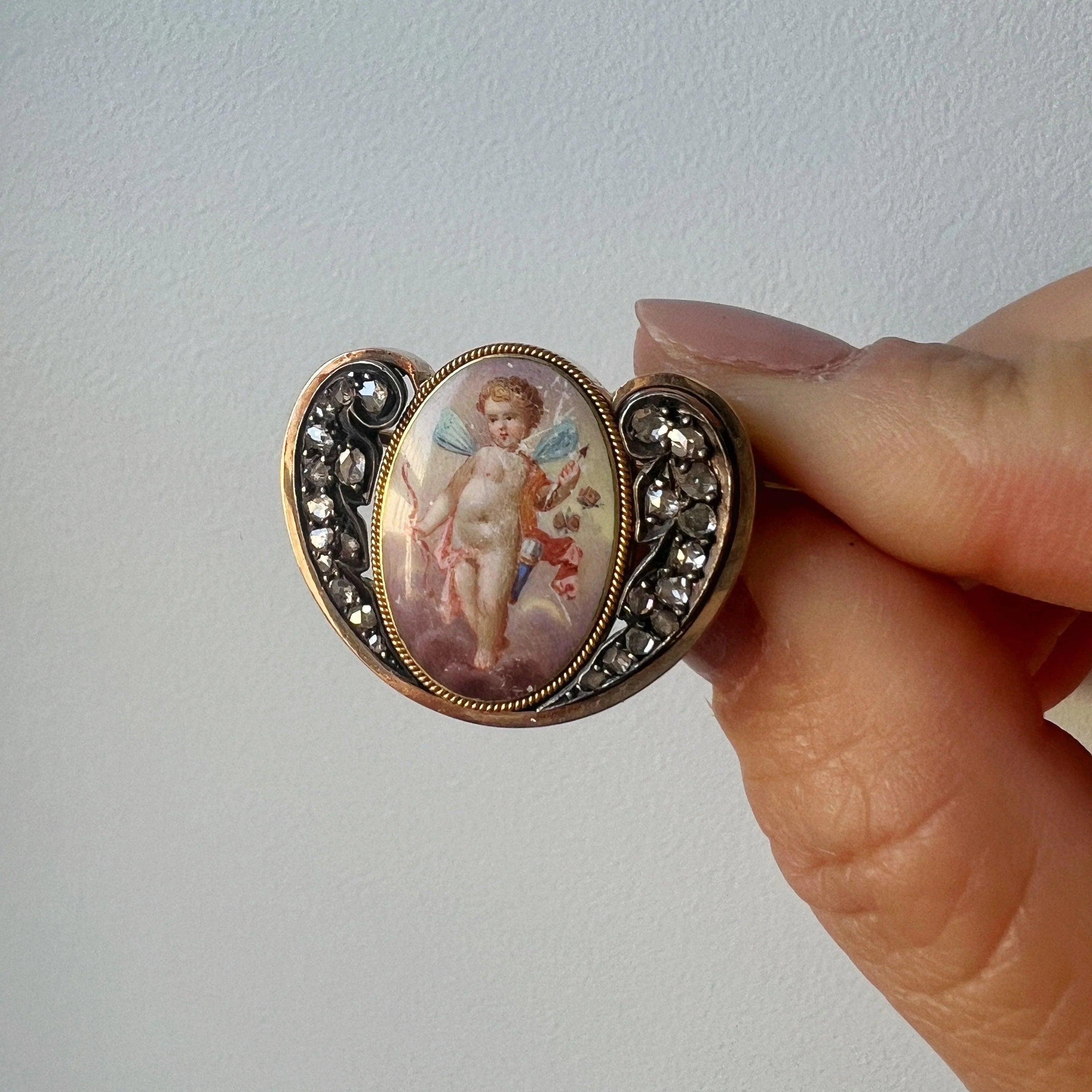 Victorian 18K gold cupid butterfly rose cut diamond brooch - Curiously timeless