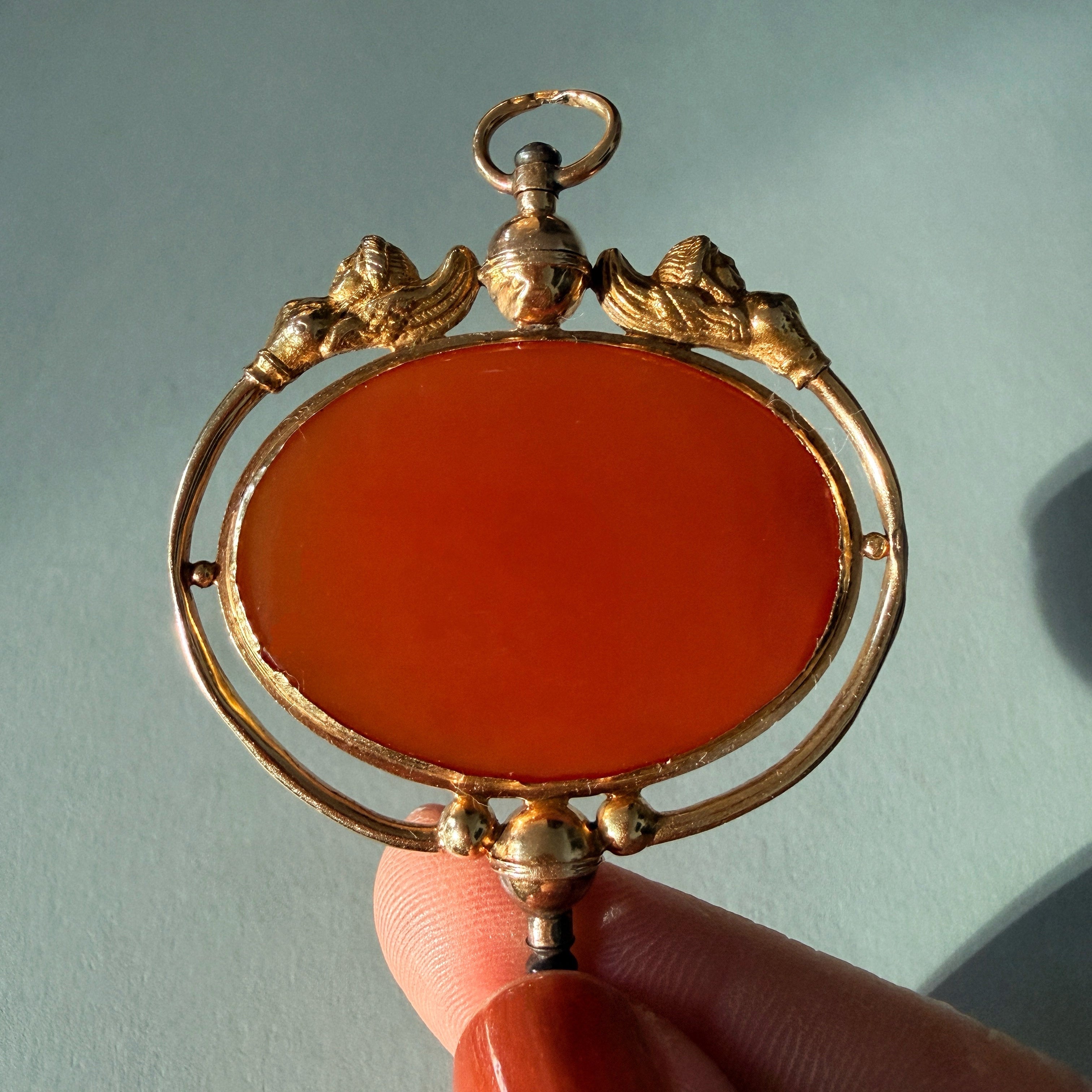 Victorian era 18K gold Egyptomania cornelian watch key pendant