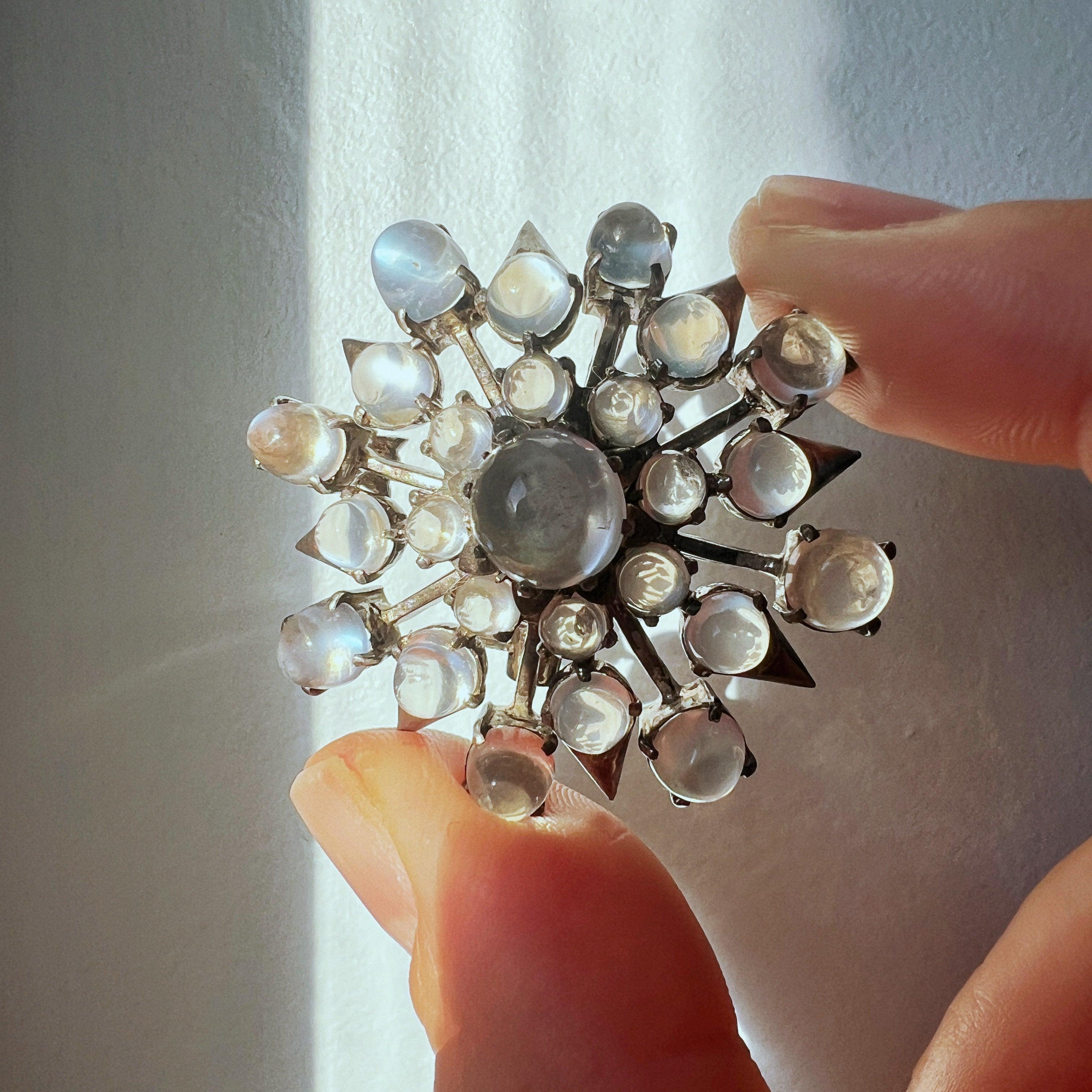 Victorian large moonstone star snowflake pendant brooch - Curiously timeless