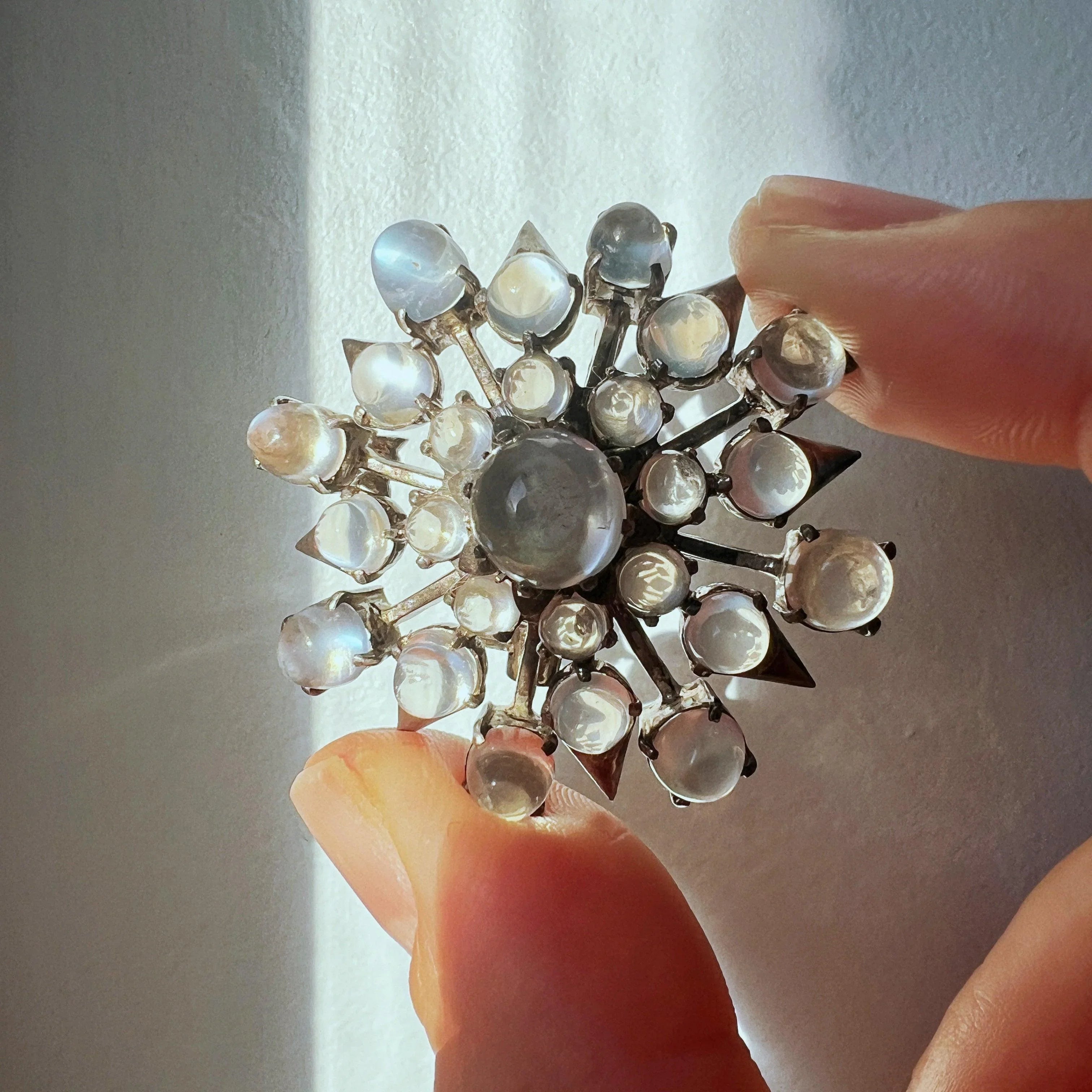 Victorian large moonstone star snowflake pendant brooch - Curiously timeless