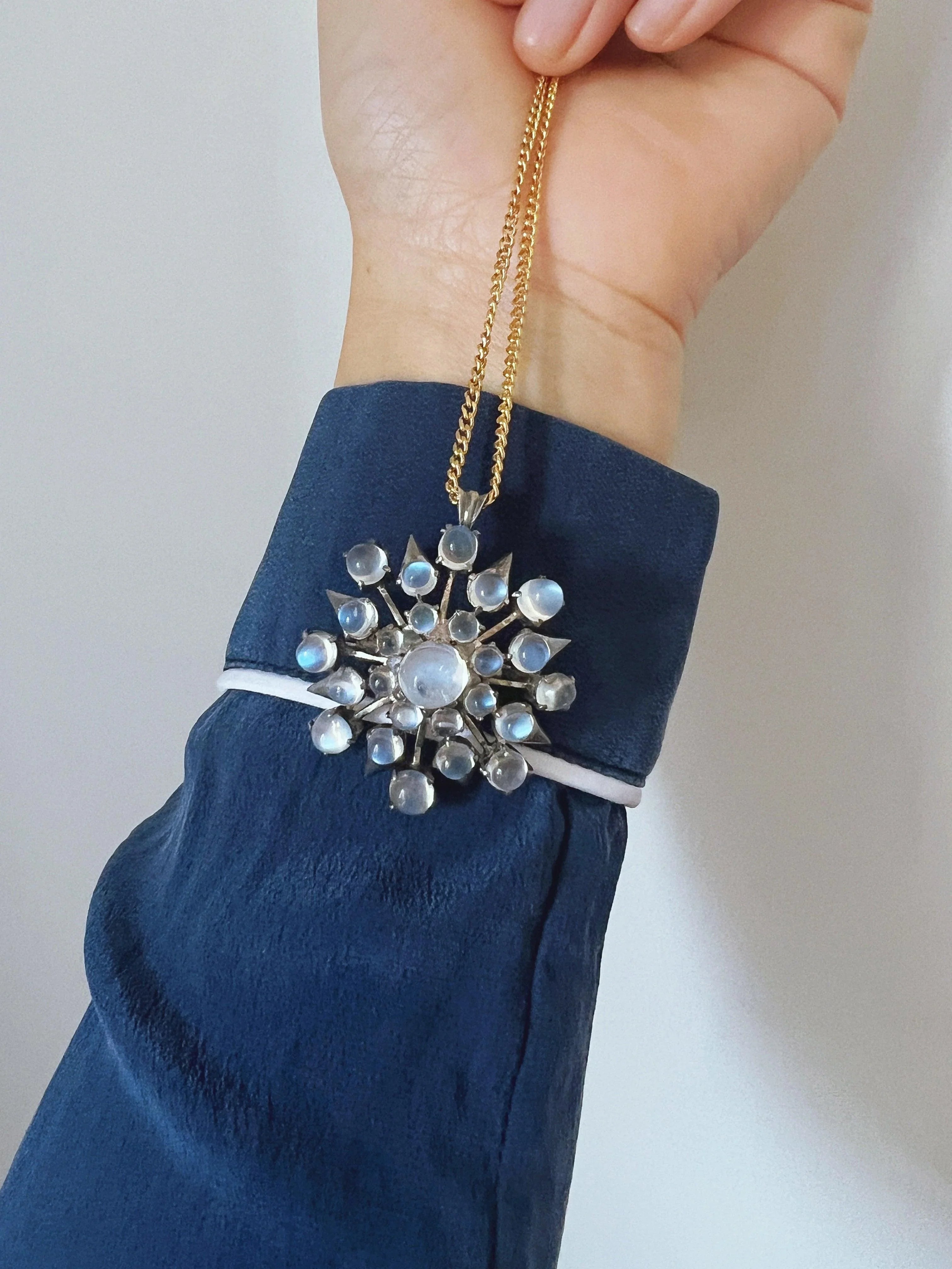 Victorian large moonstone star snowflake pendant brooch - Curiously timeless