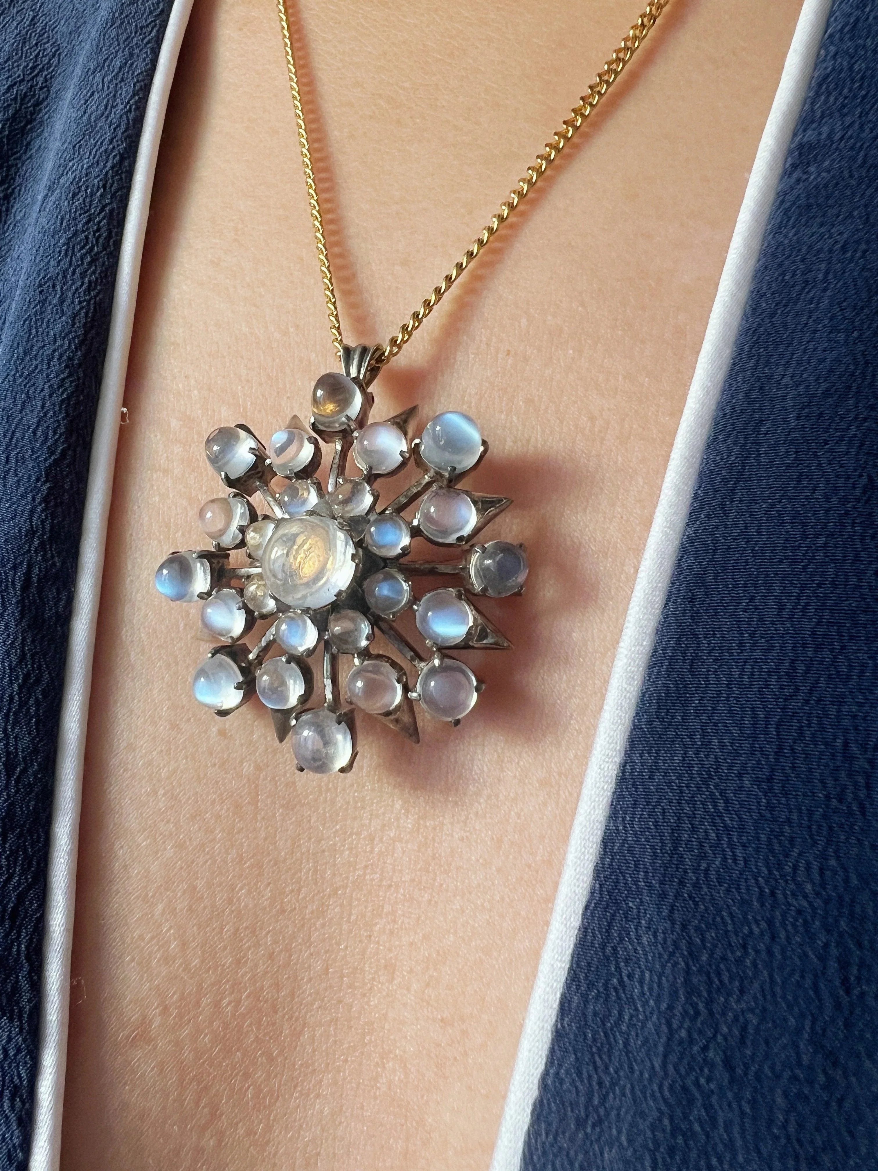 Victorian large moonstone star snowflake pendant brooch - Curiously timeless