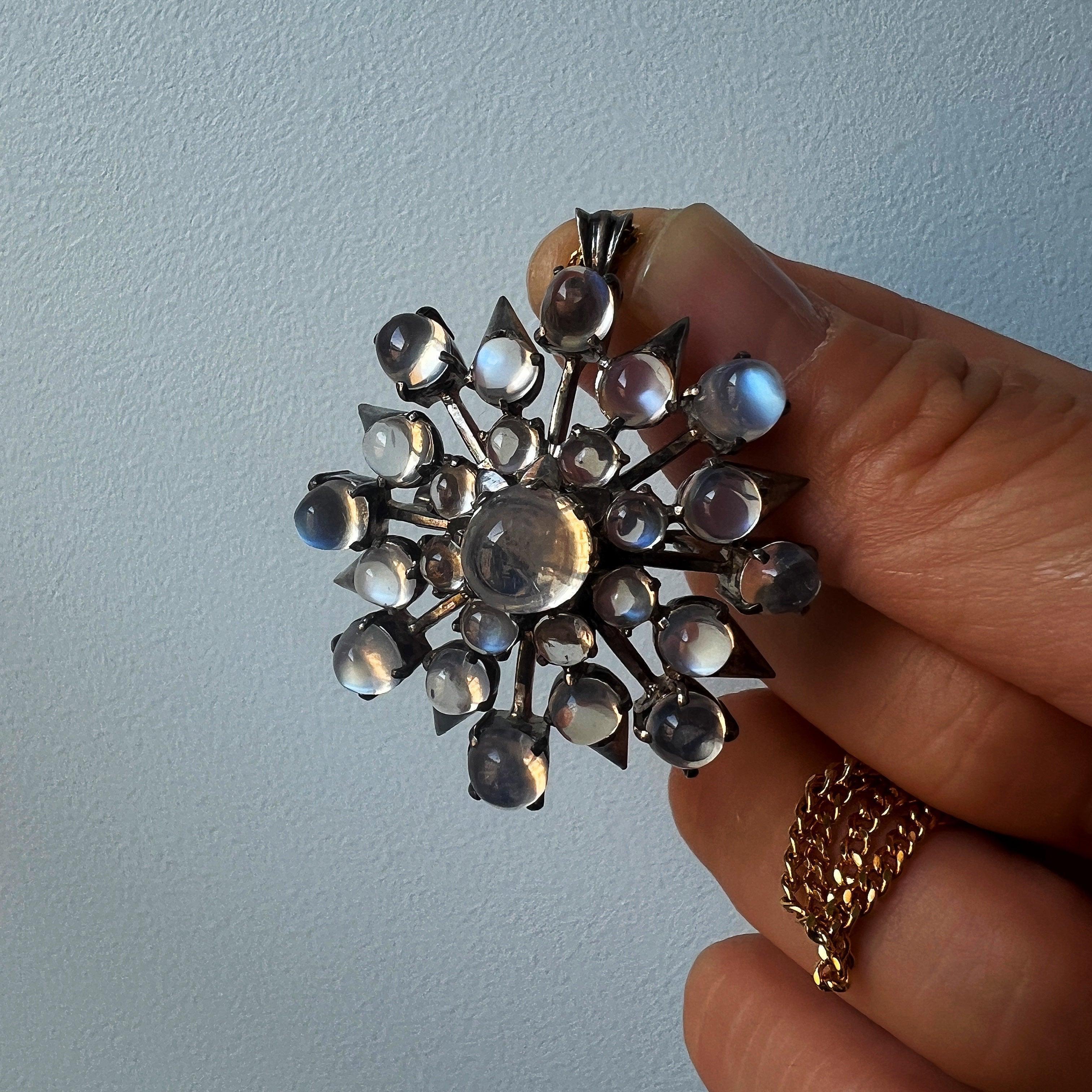 Victorian large moonstone star snowflake pendant brooch - Curiously timeless