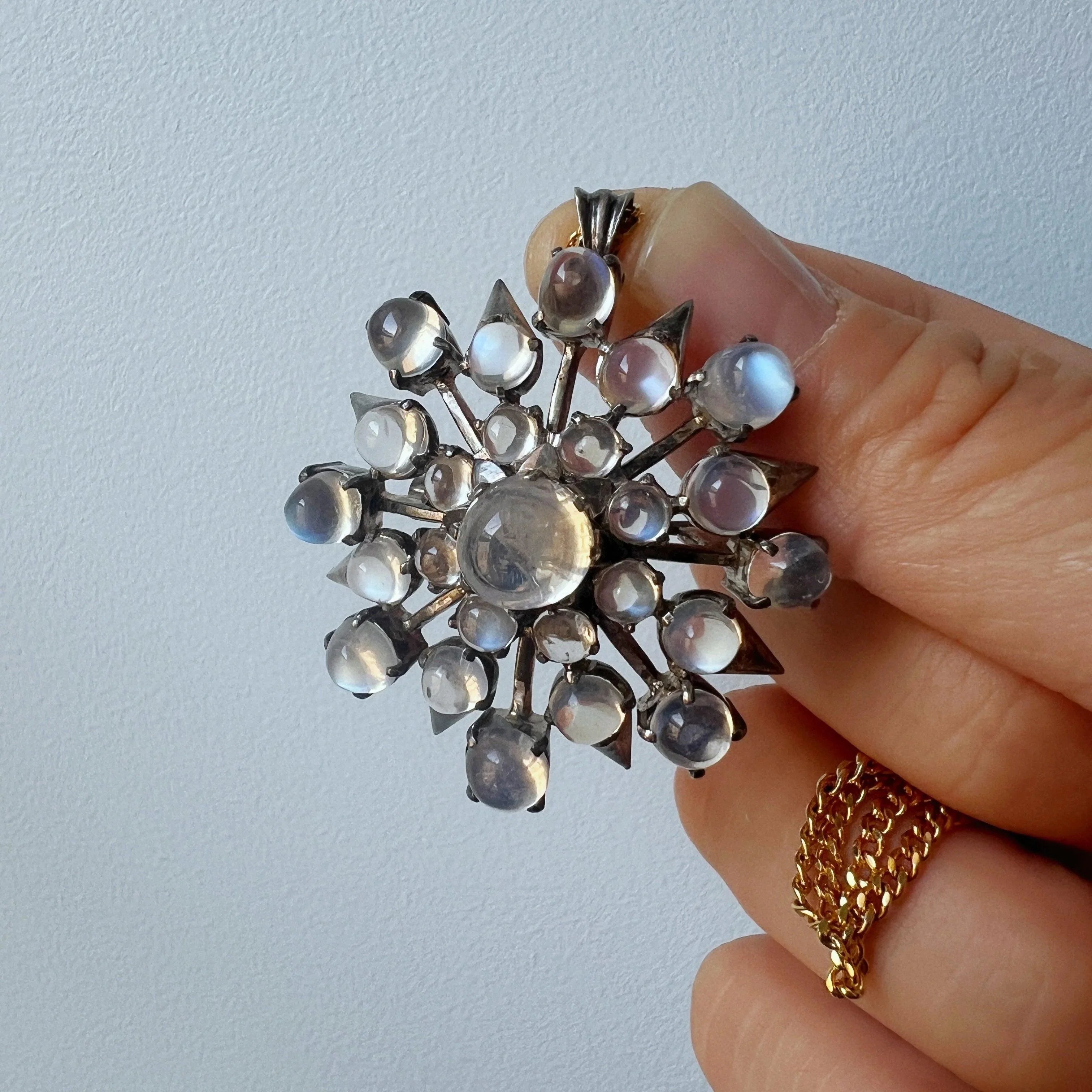 Victorian large moonstone star snowflake pendant brooch - Curiously timeless