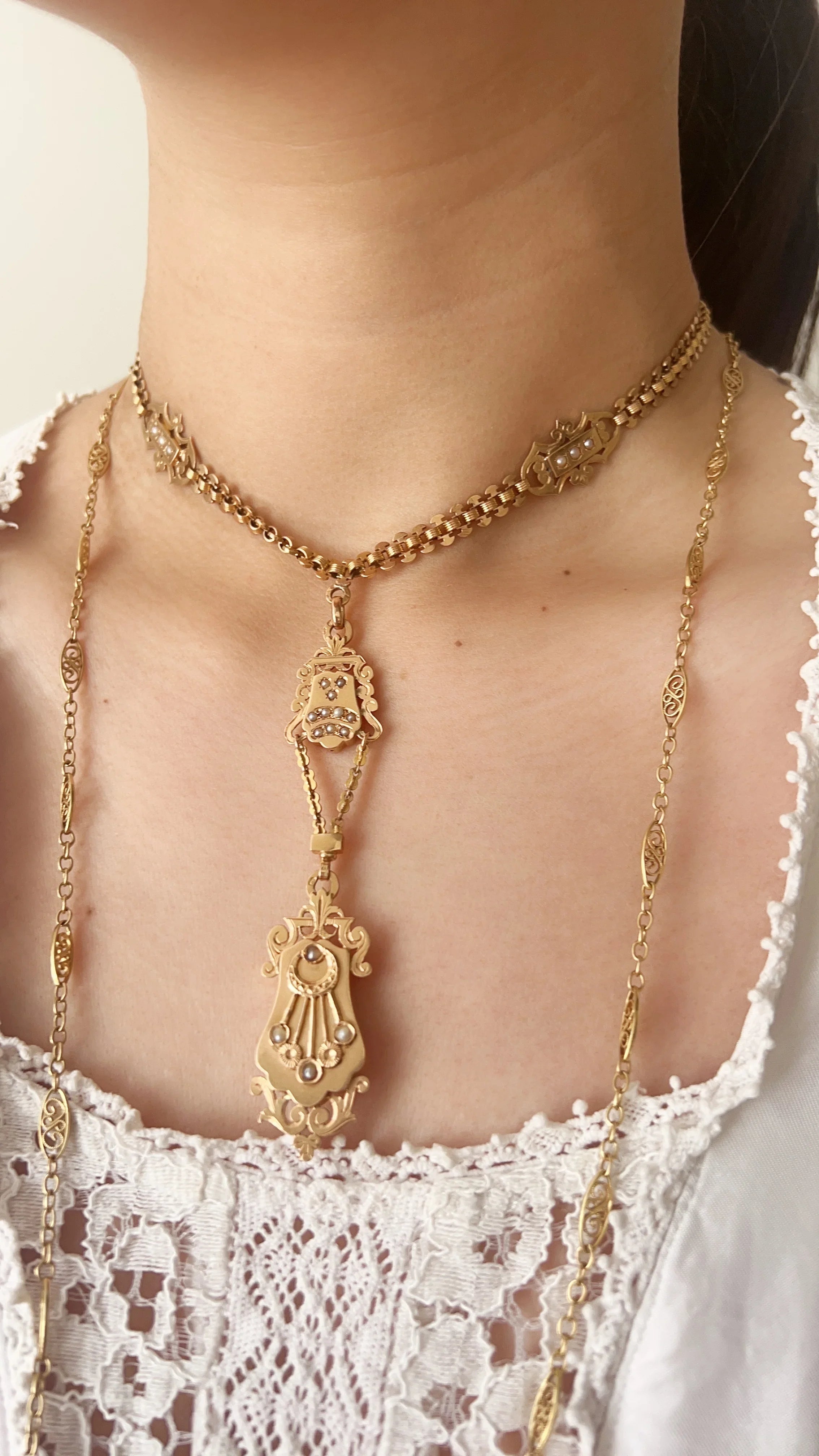 French Antique 18K Rose Gold Necklace with Locket pendant