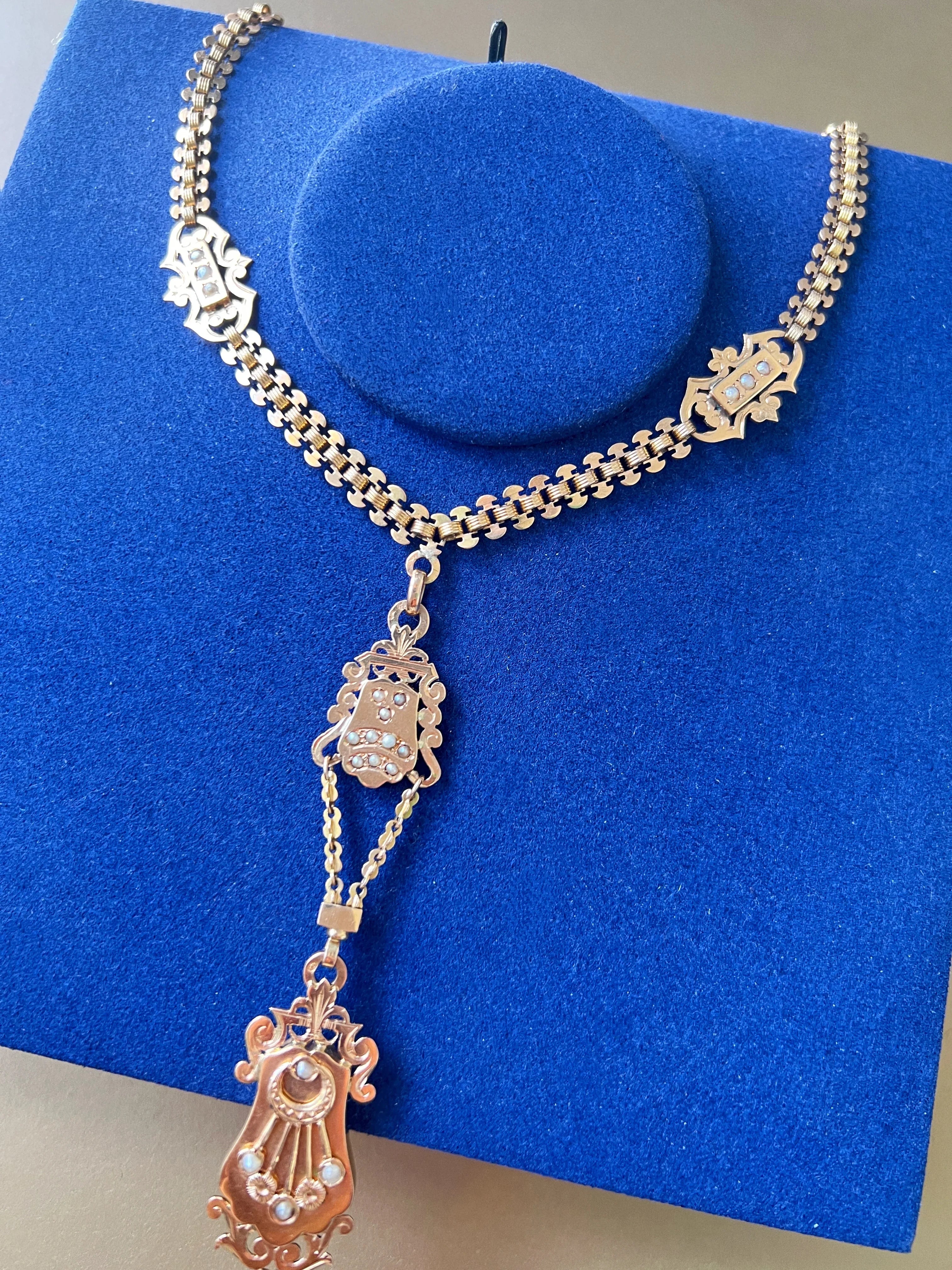 French Antique 18K Rose Gold Necklace with Locket pendant