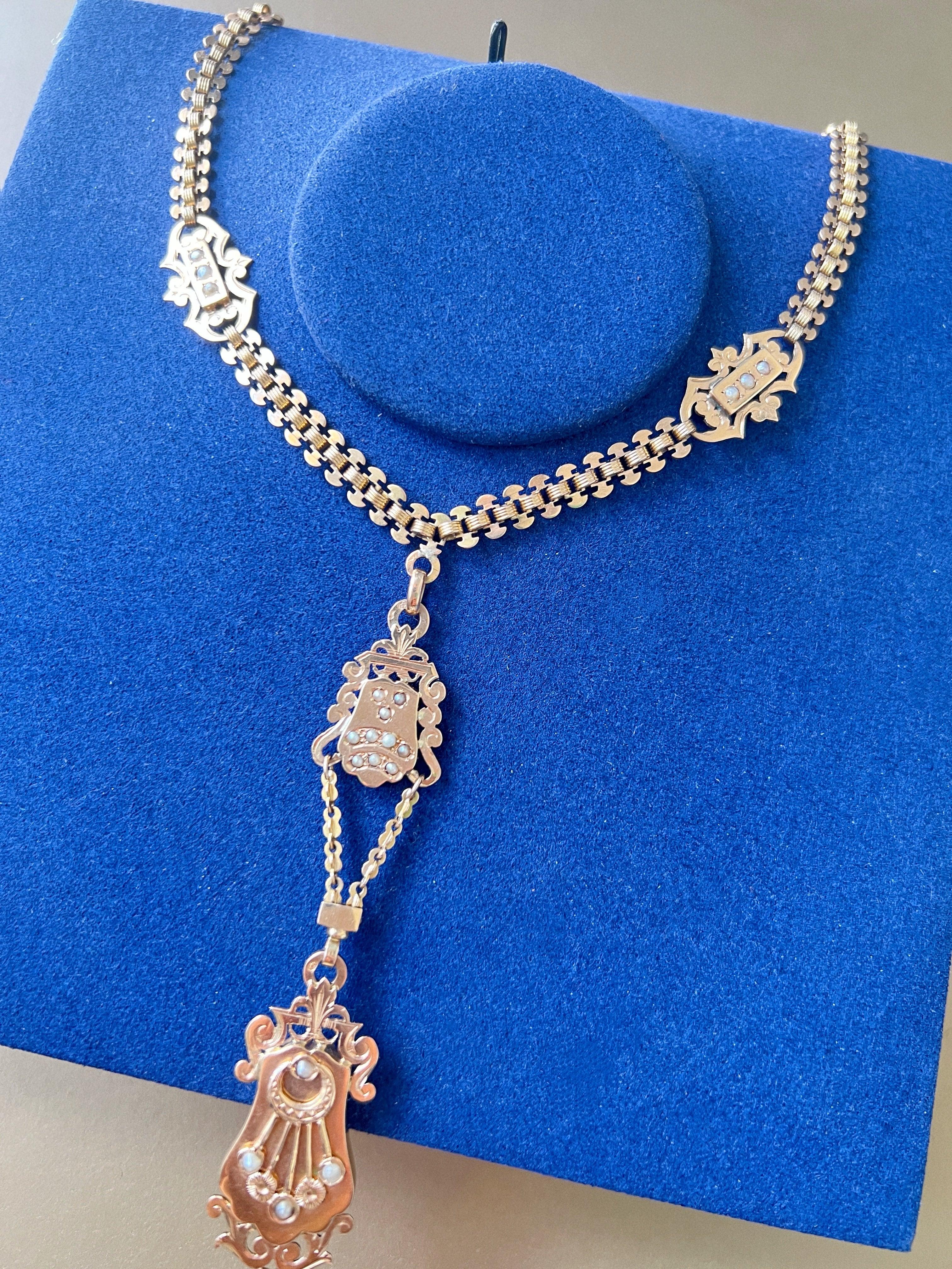 French Antique 18K Rose Gold Necklace with Locket pendant