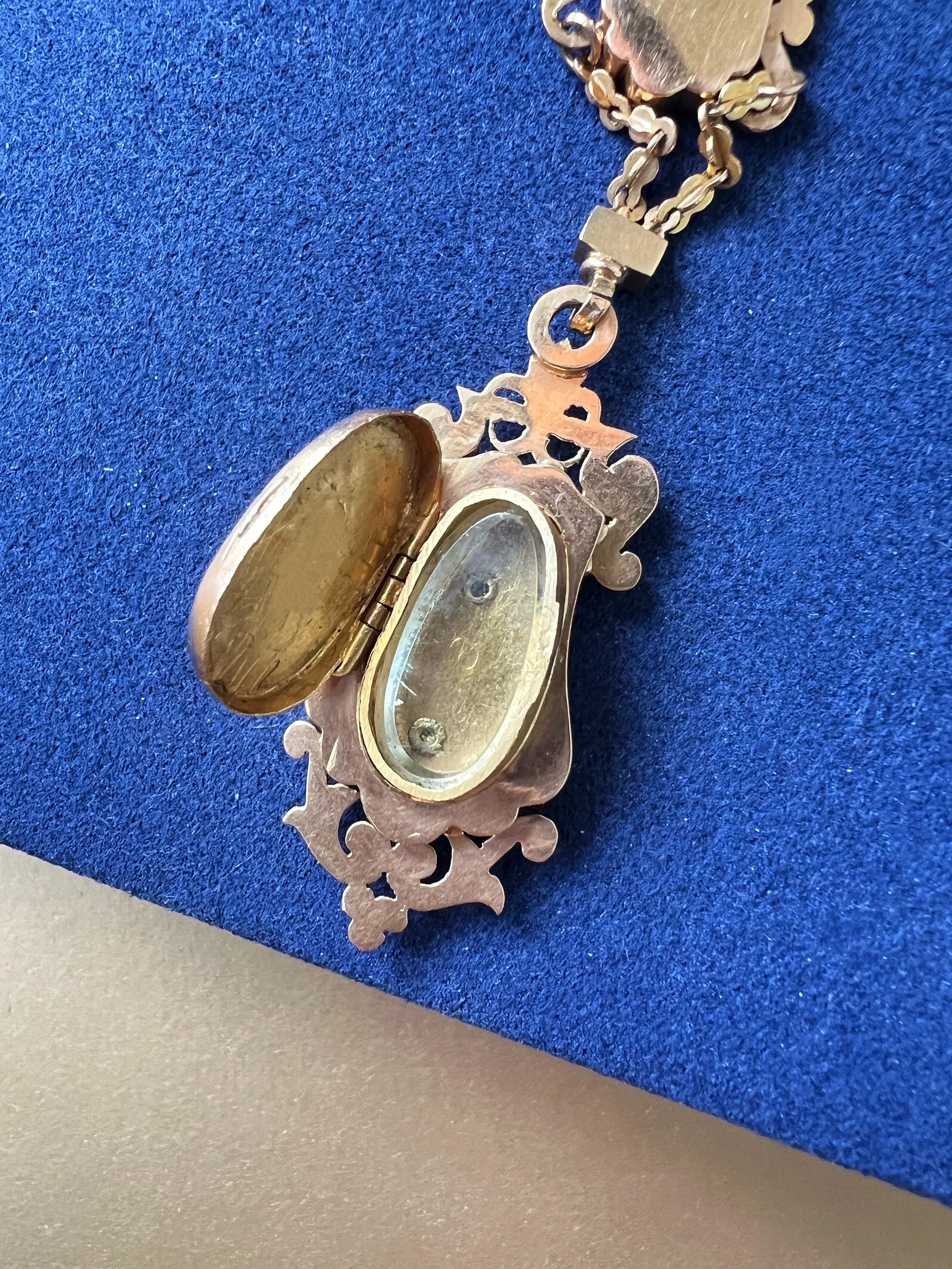 French Antique 18K Rose Gold Necklace with Locket pendant