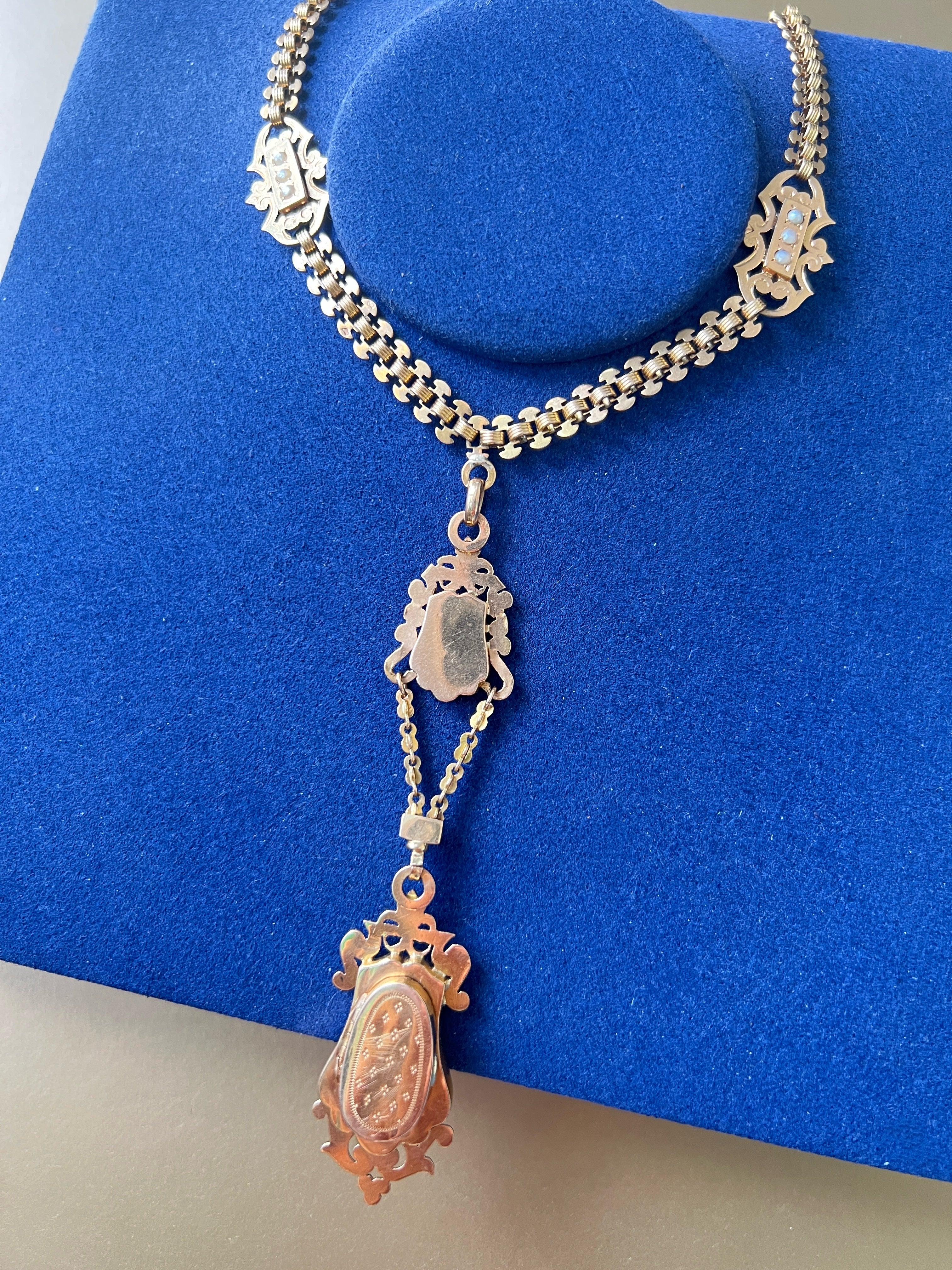 French Antique 18K Rose Gold Necklace with Locket pendant