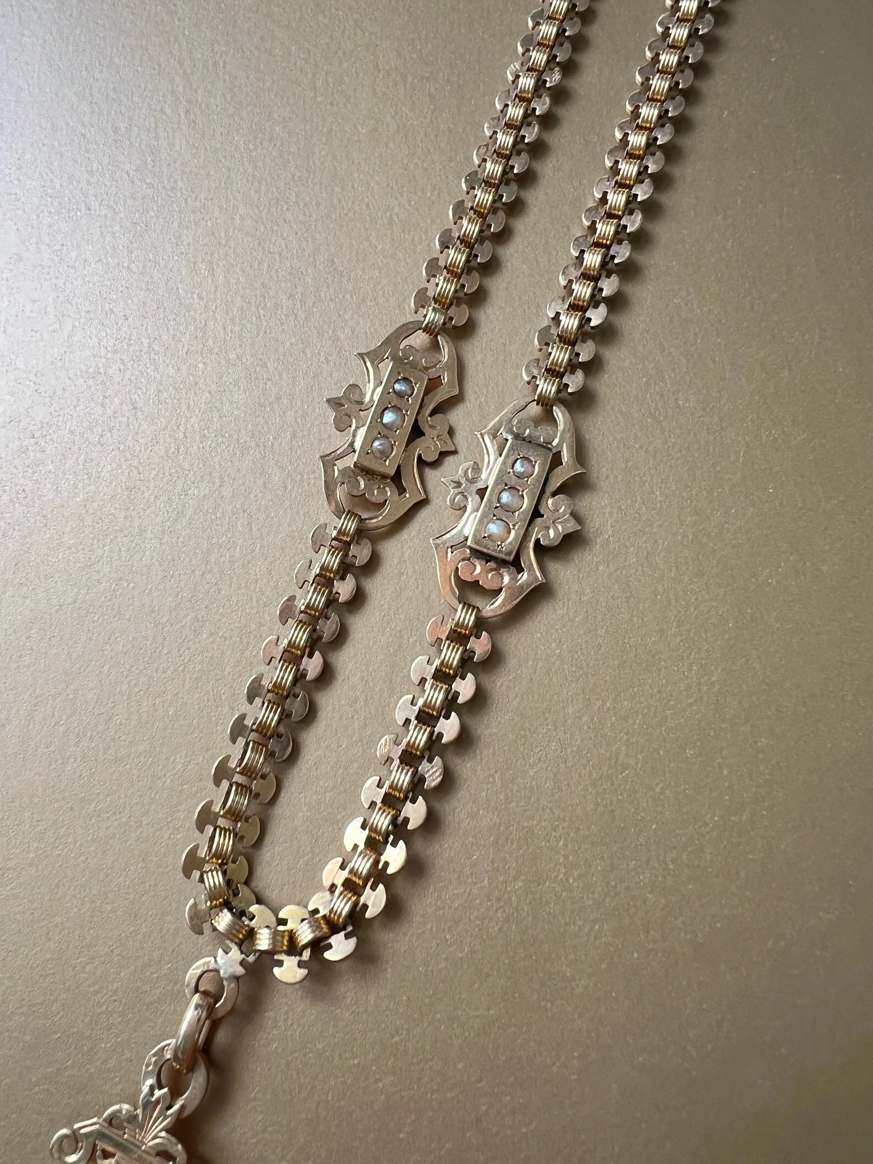 French Antique 18K Rose Gold Necklace with Locket pendant