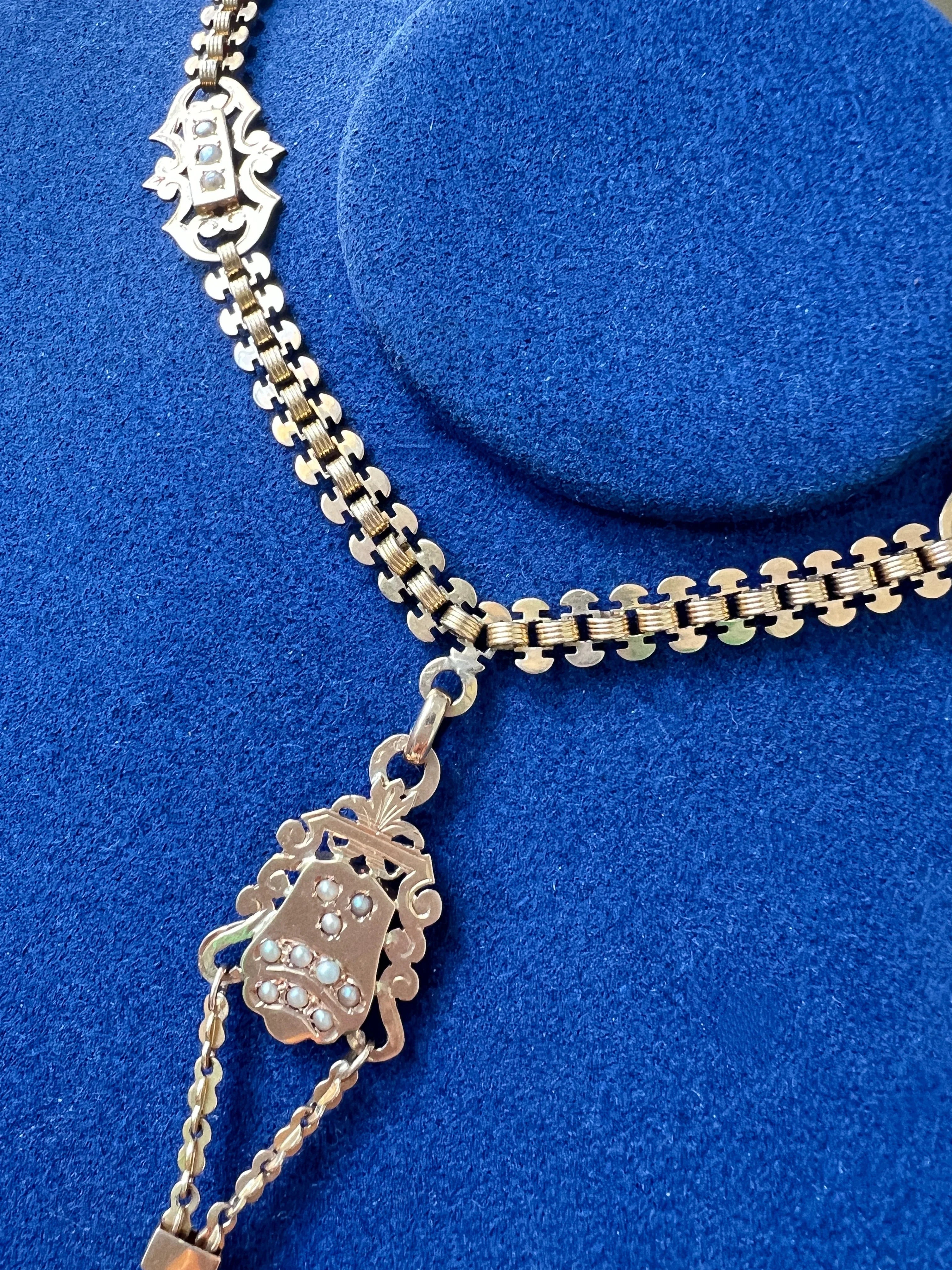 French Antique 18K Rose Gold Necklace with Locket pendant