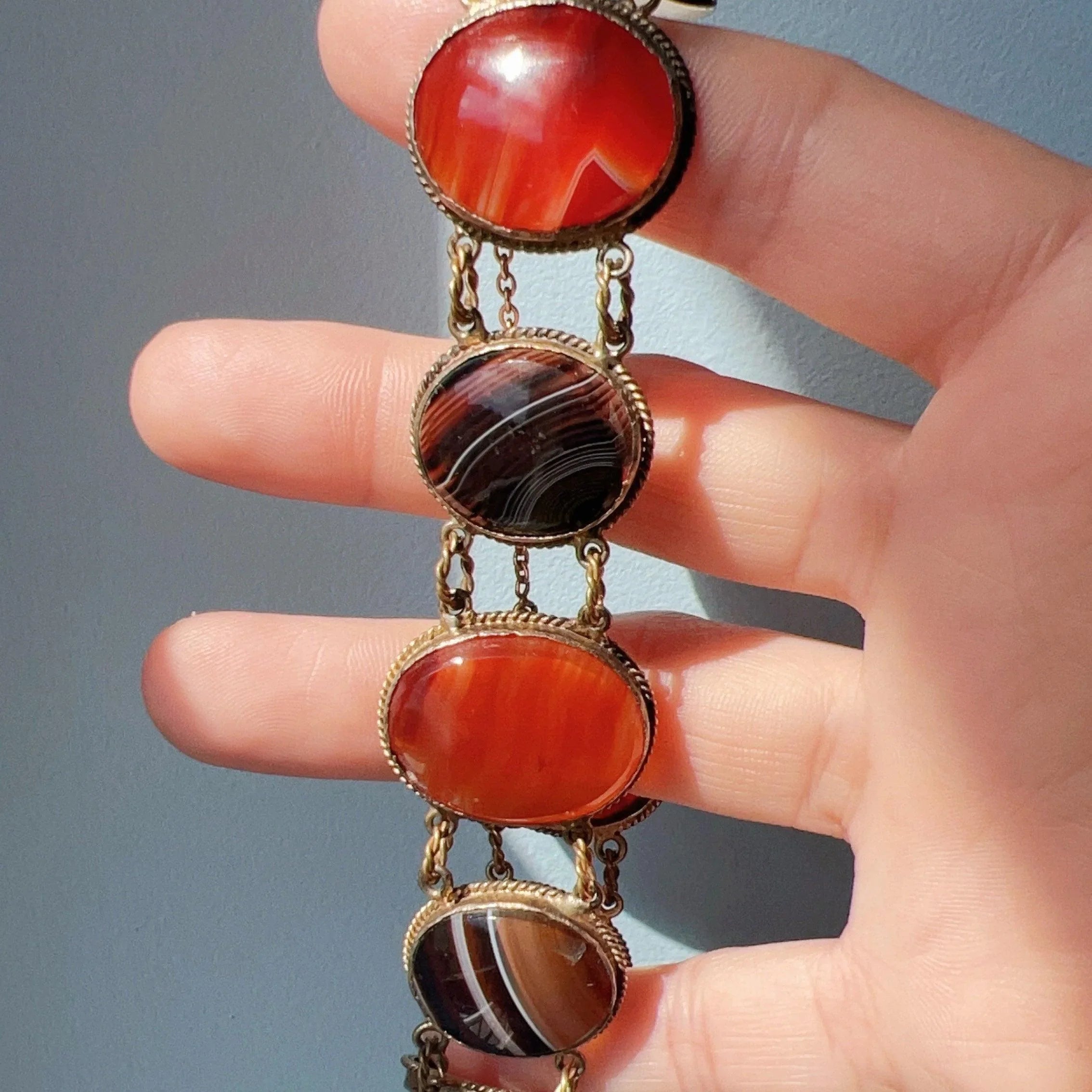 Antique agate link bracelet in Vermeil (Gold on Silver) - Curiously timeless