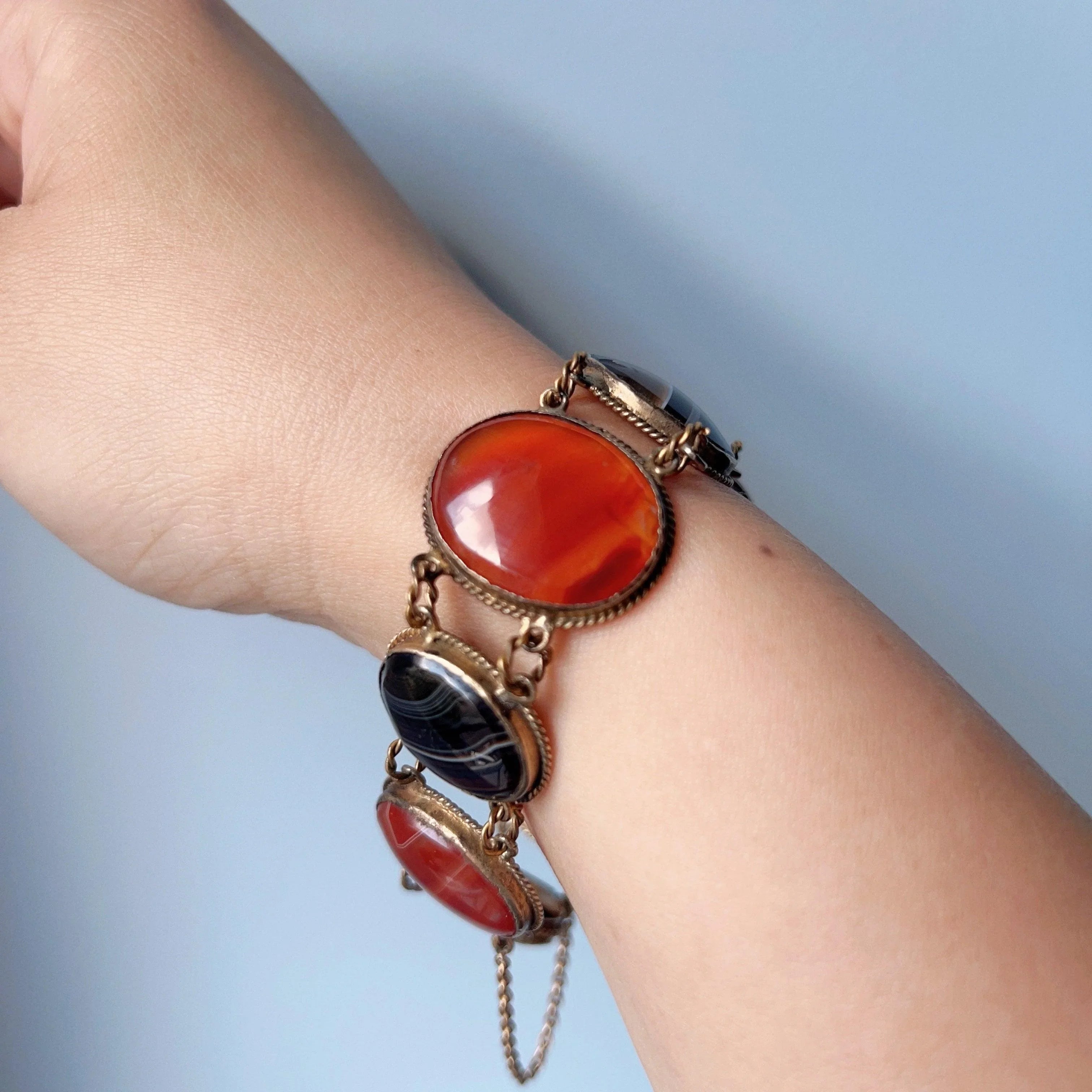 Antique agate link bracelet in Vermeil (Gold on Silver) - Curiously timeless