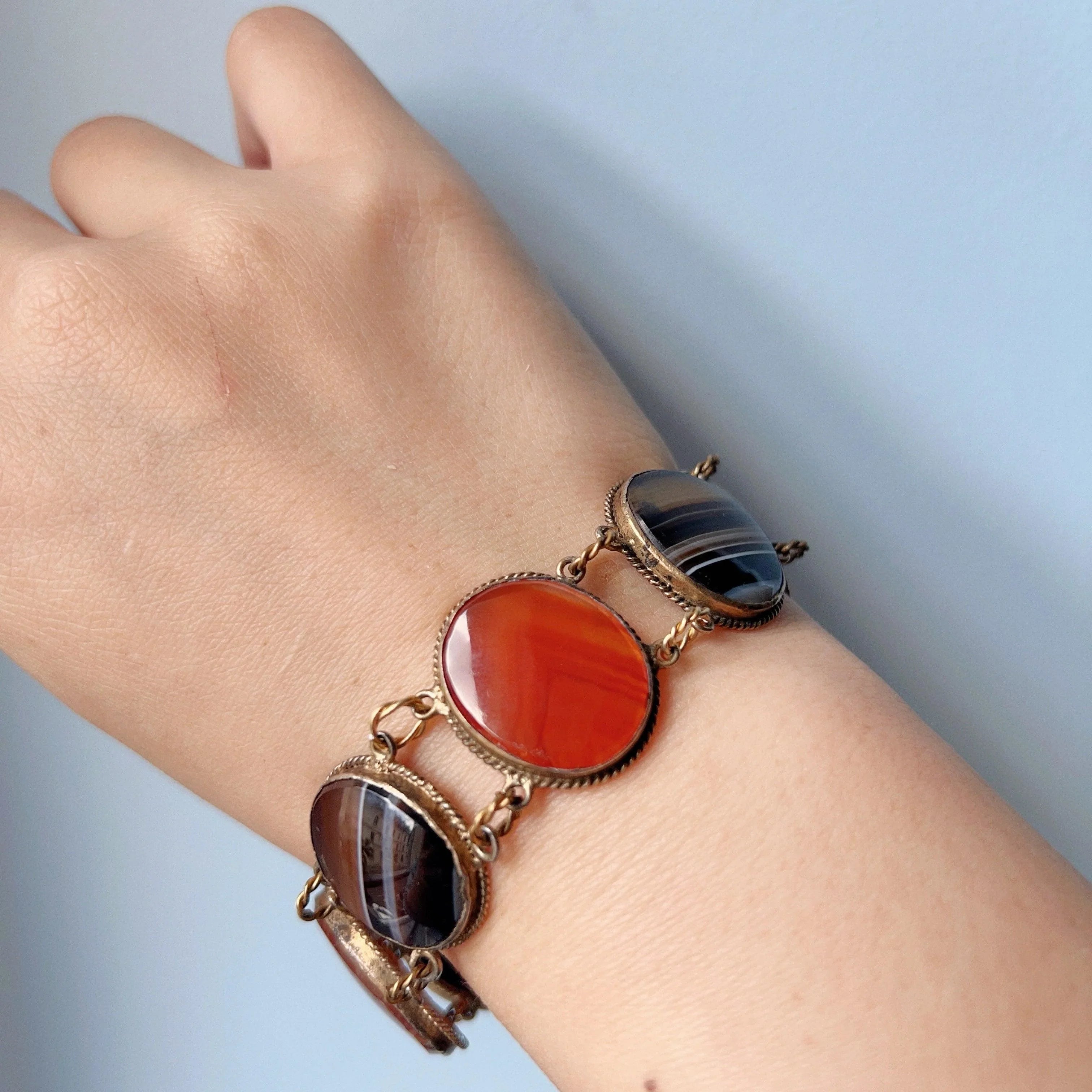 Antique agate link bracelet in Vermeil (Gold on Silver) - Curiously timeless