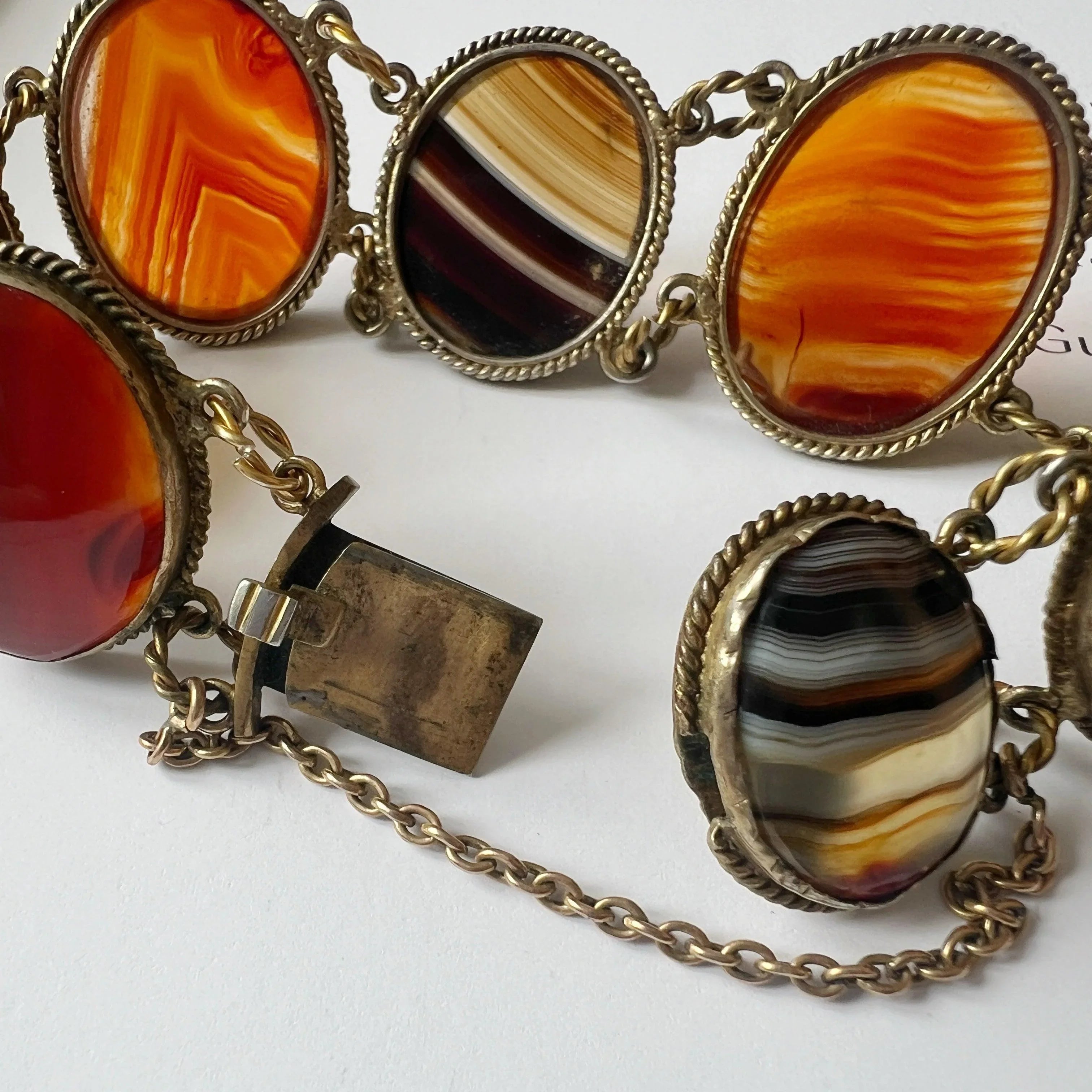 Antique agate link bracelet in Vermeil (Gold on Silver) - Curiously timeless