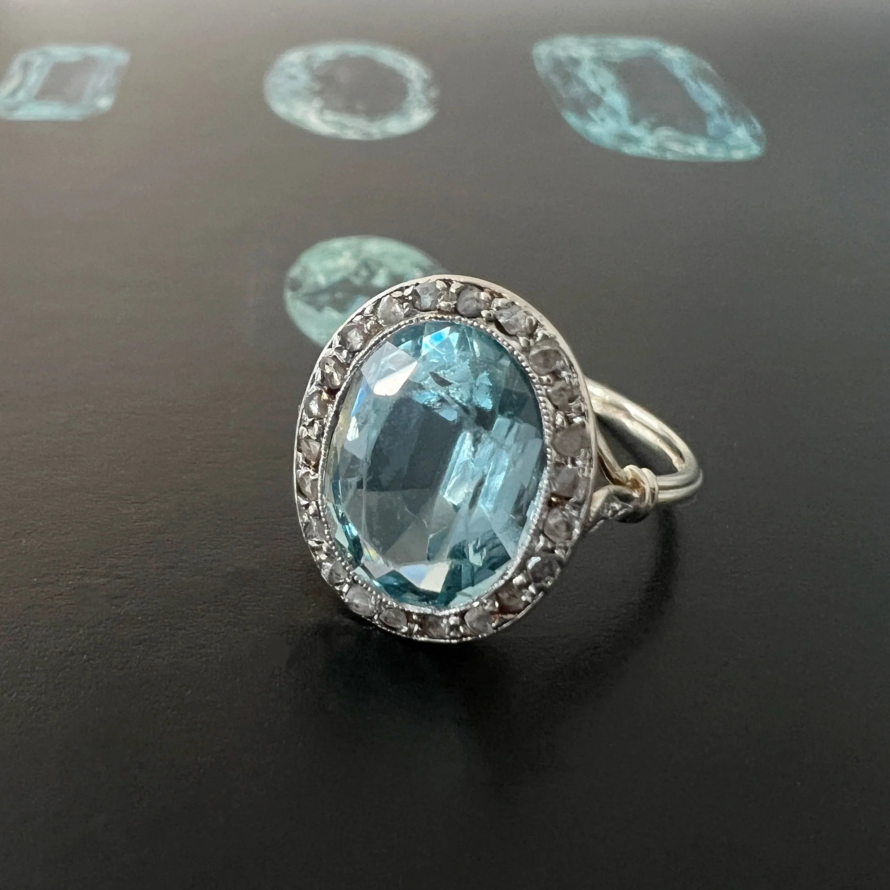 Edwardian era 18K Gold Aquamarine Diamond Ring