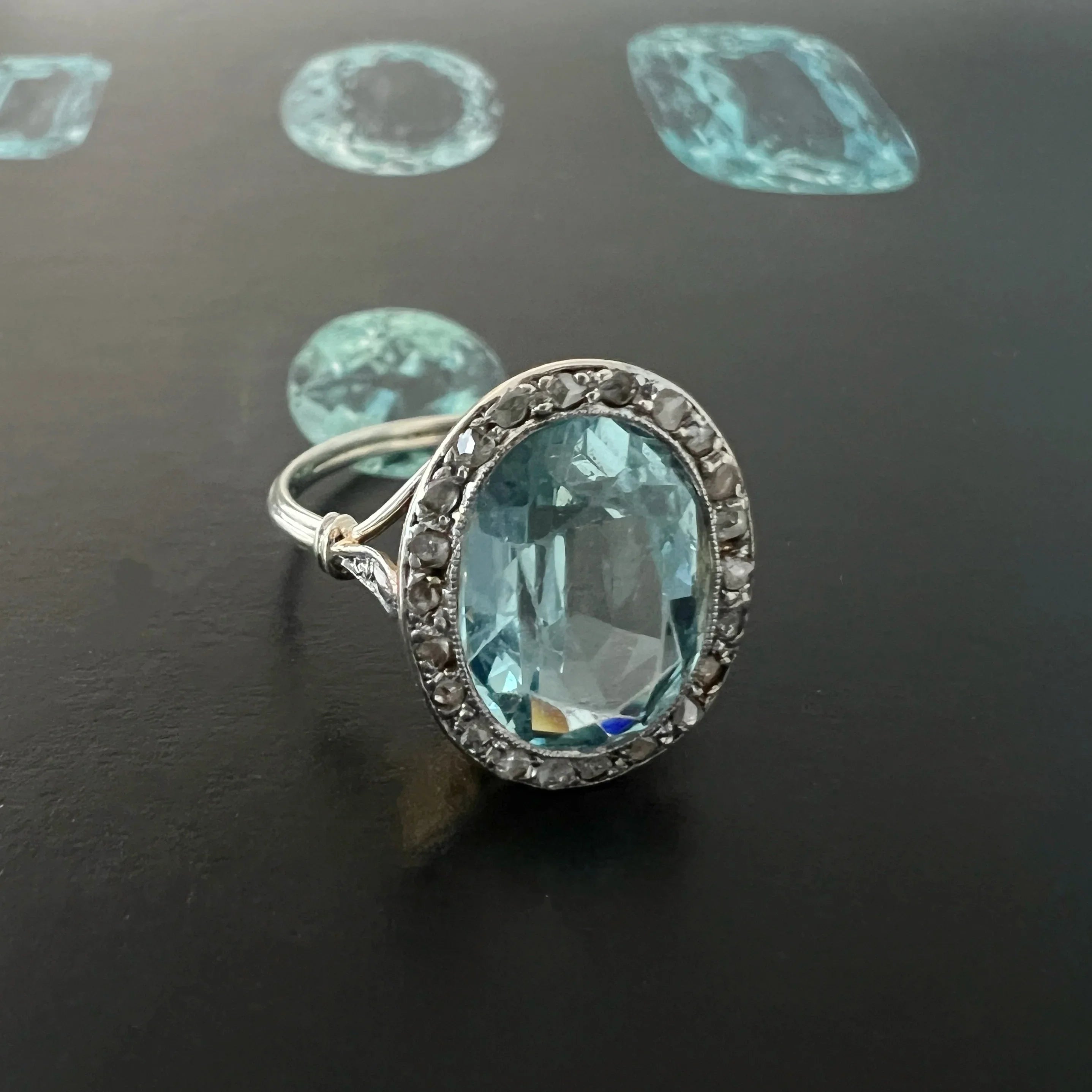 Edwardian era 18K Gold Aquamarine Diamond Ring