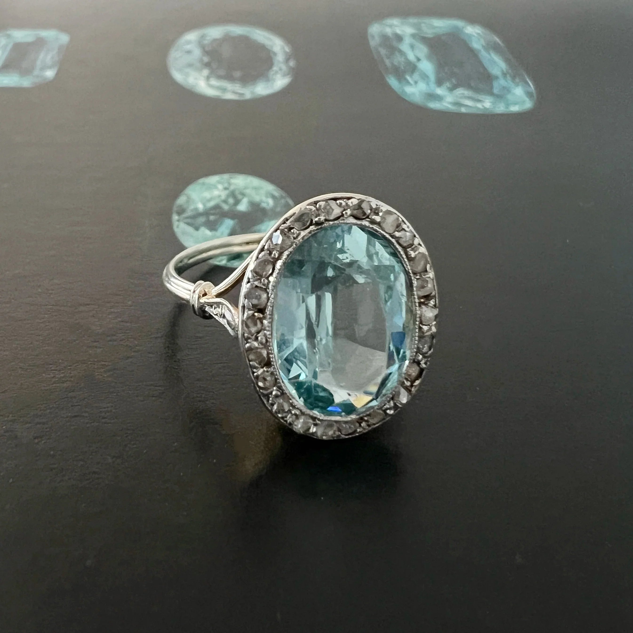 Edwardian era 18K Gold Aquamarine Diamond Ring