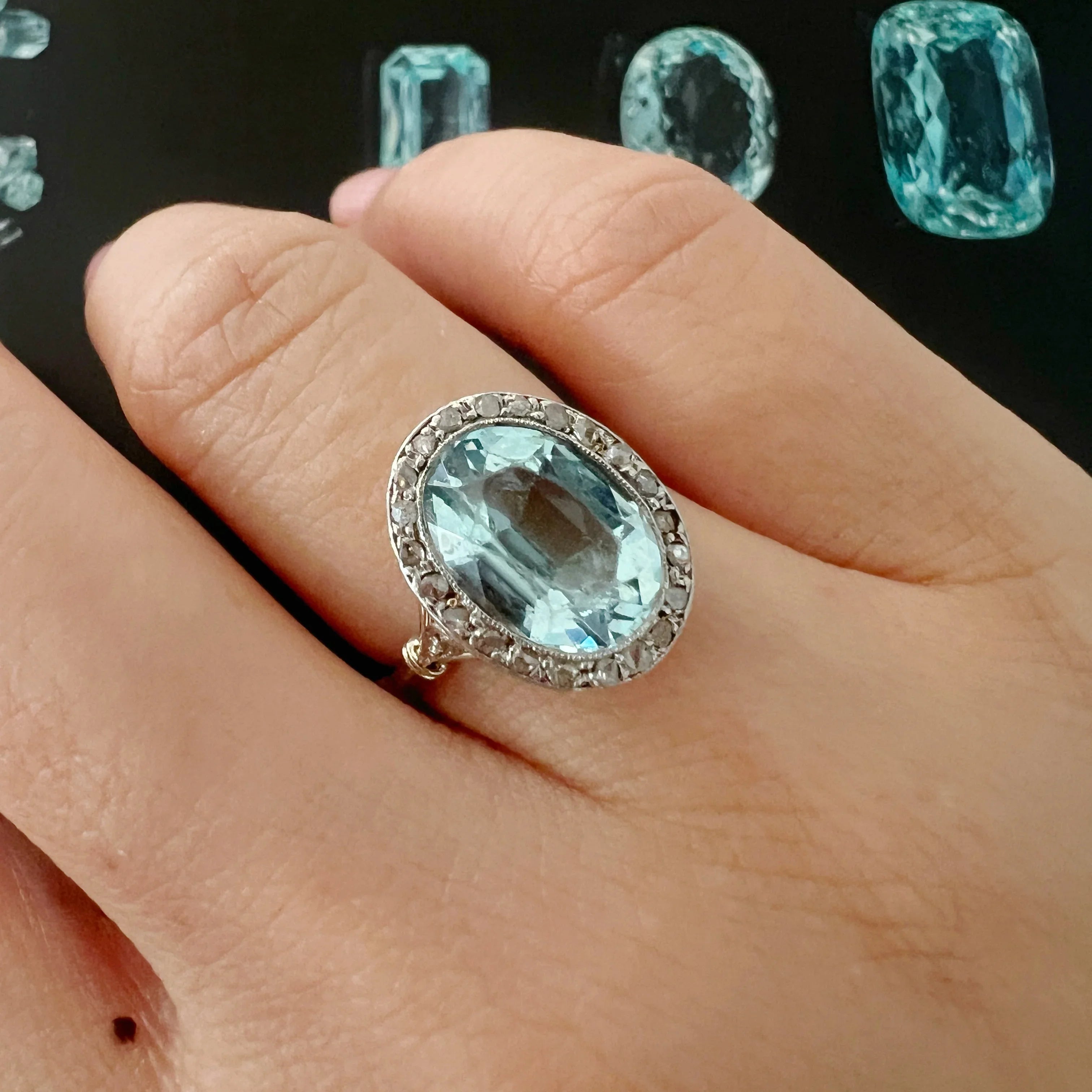 Edwardian era 18K Gold Aquamarine Diamond Ring