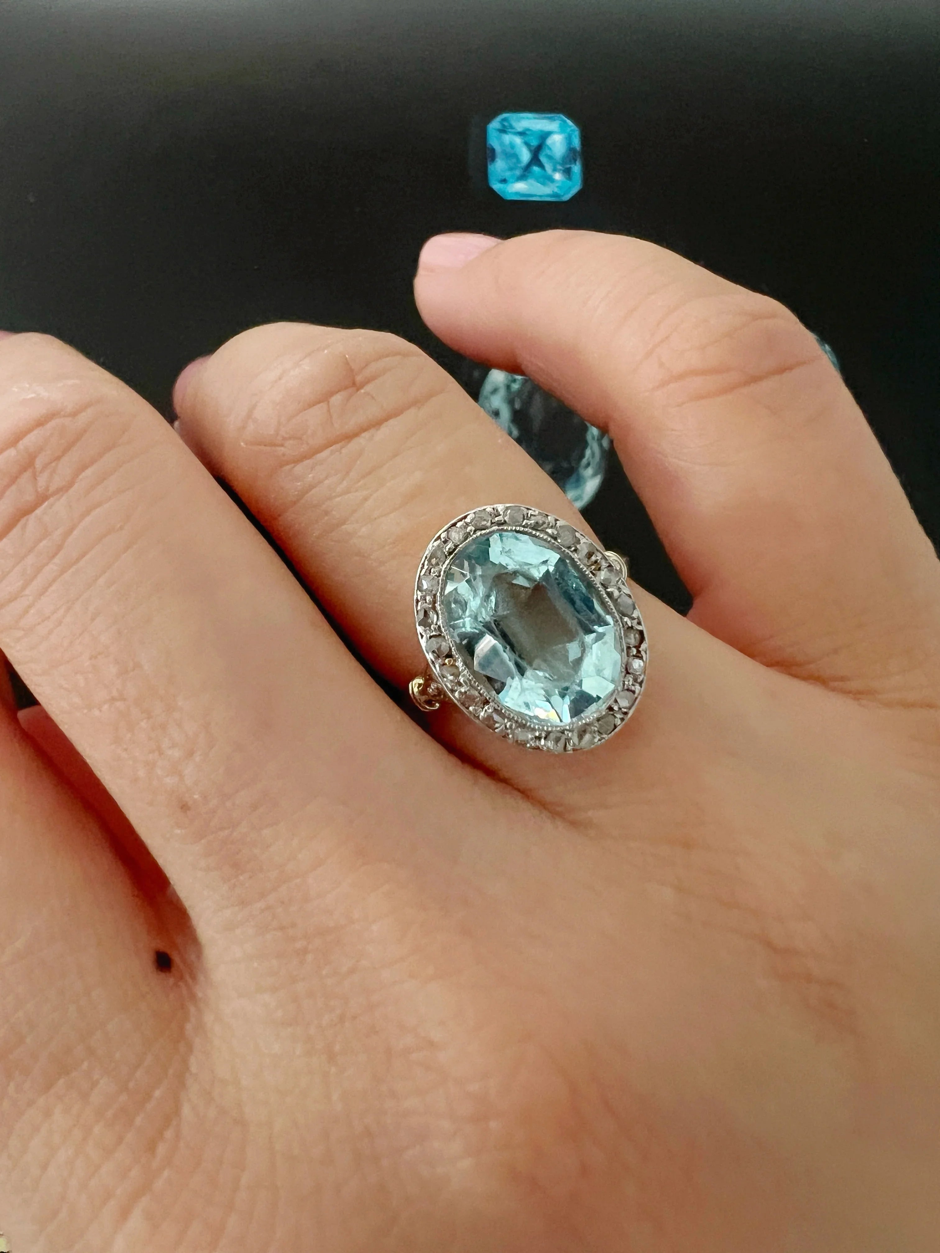 Edwardian era 18K Gold Aquamarine Diamond Ring