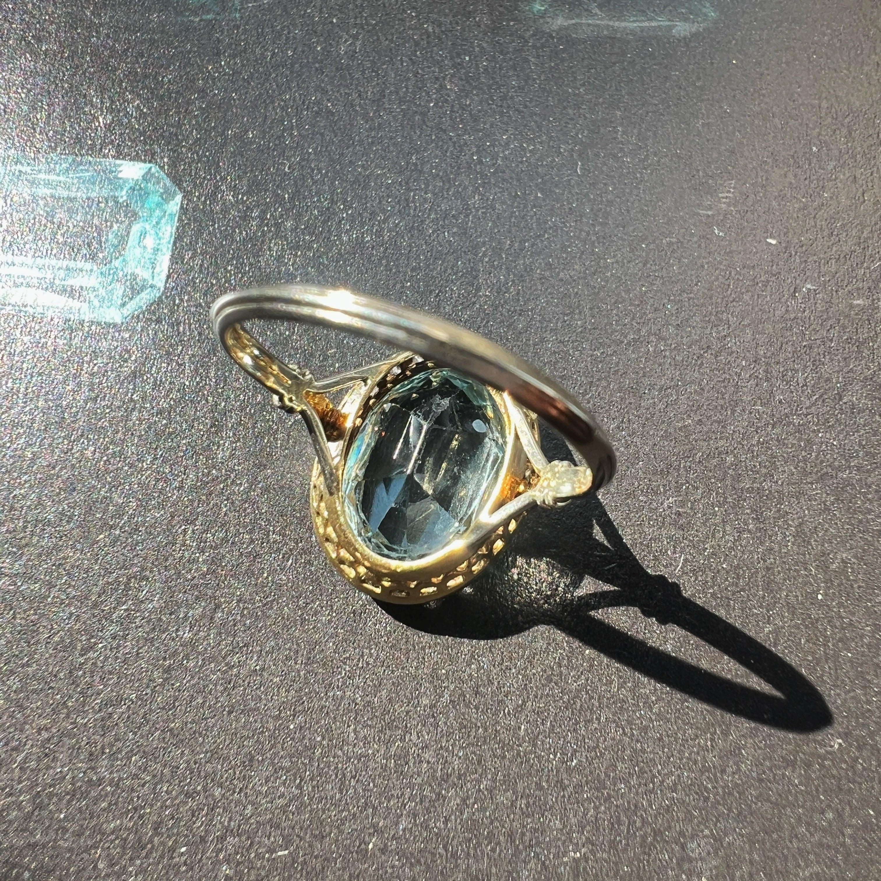 Edwardian era 18K Gold Aquamarine Diamond Ring